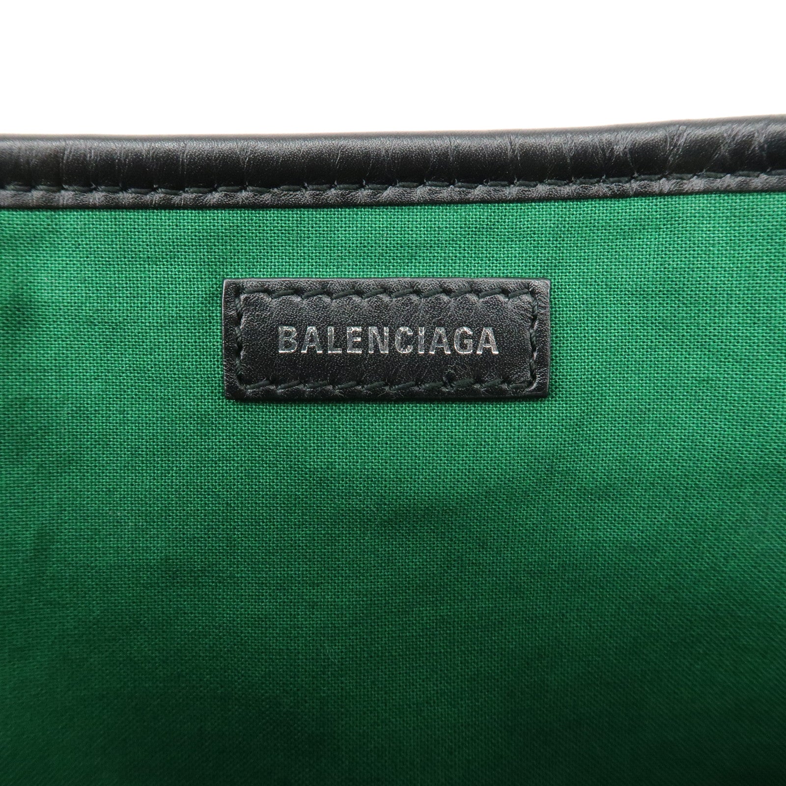 BALENCIAGA Navy Cabas S Wool Leather Canvas Hand Bag 339933