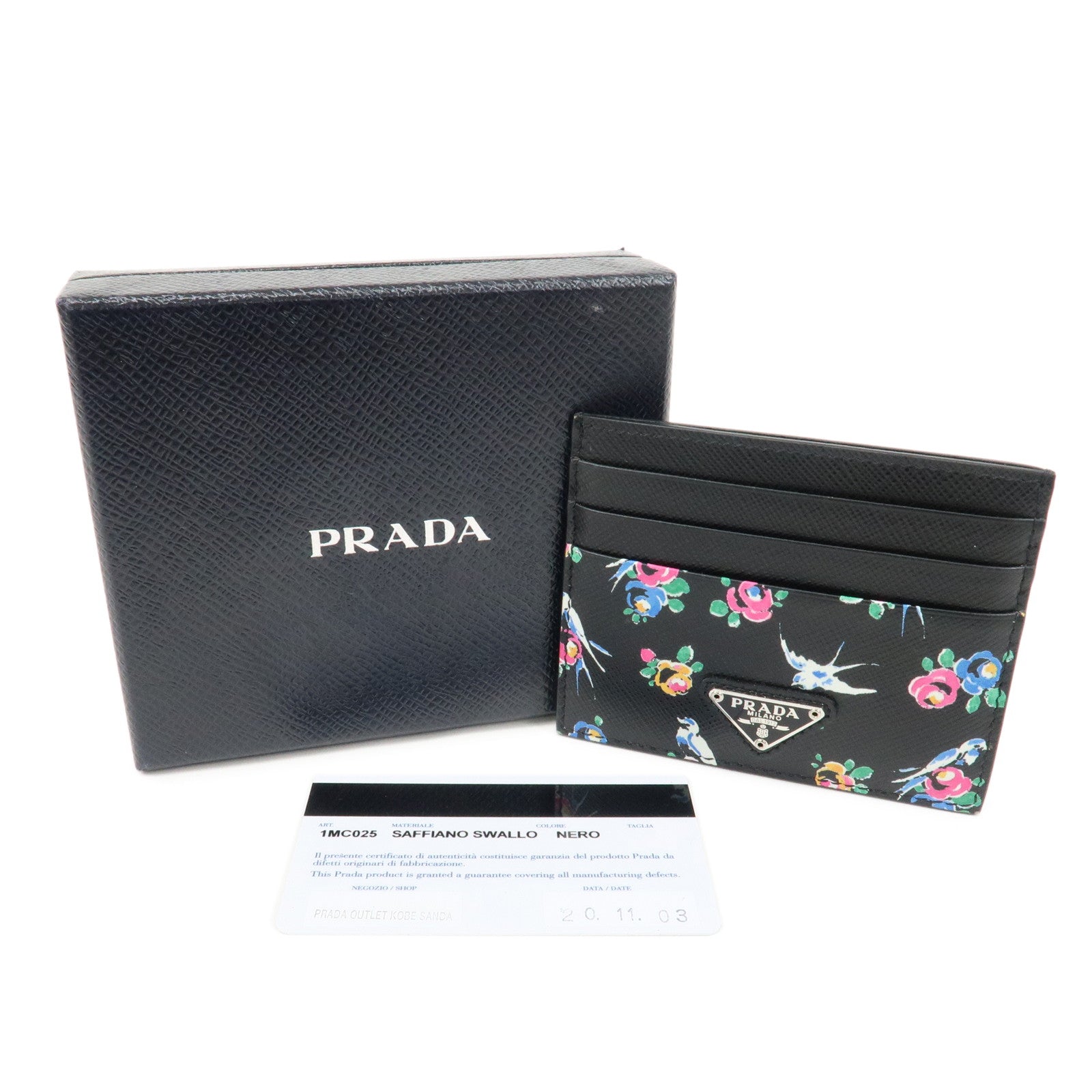 PRADA Saffiano Leather Triangle Logo Card Case White 1MC025 Black