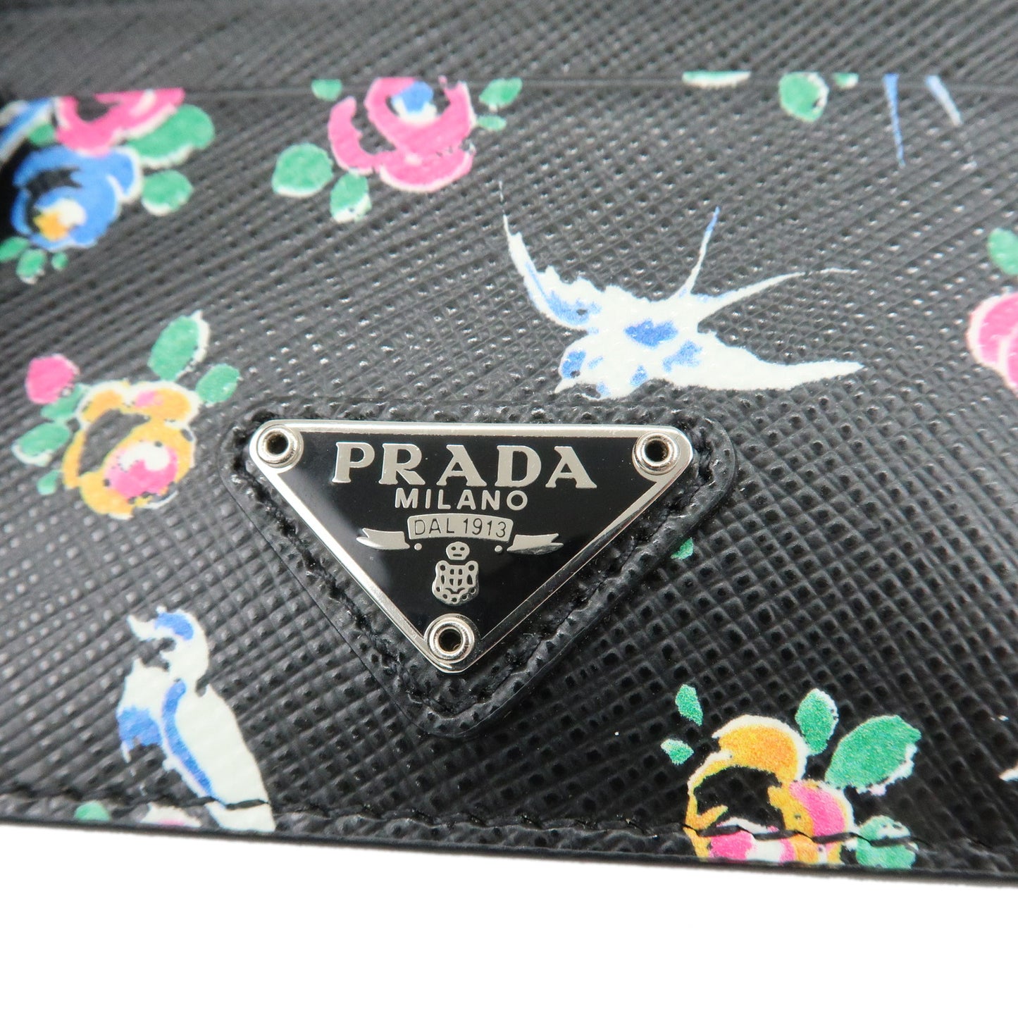 PRADA Saffiano Leather Triangle Logo Card Case White 1MC025 Black