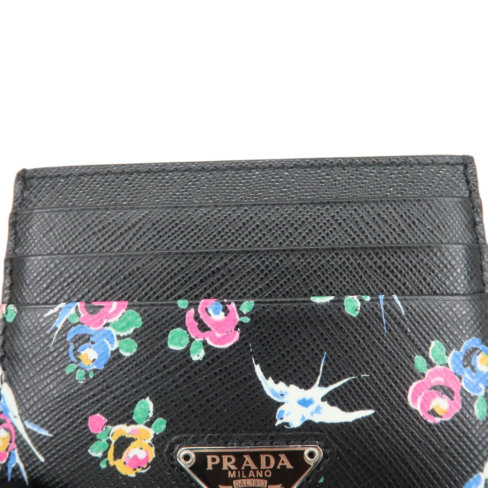 PRADA Saffiano Leather Triangle Logo Card Case White 1MC025 Black