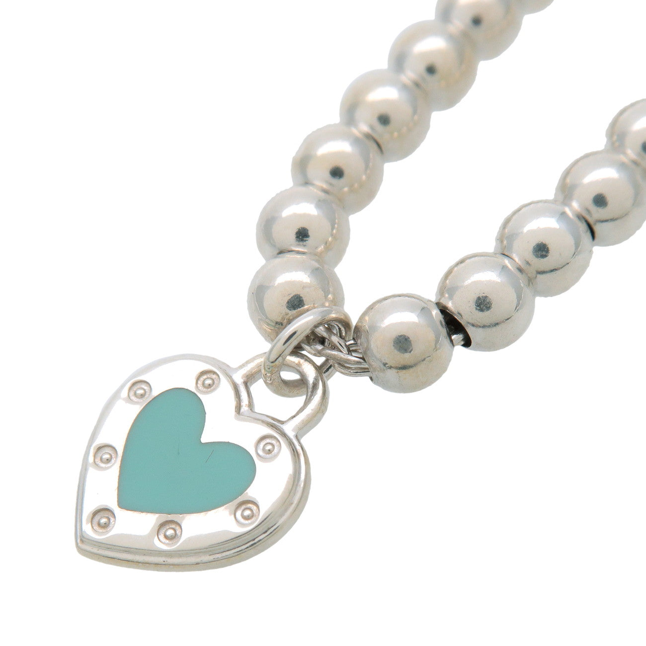 Tiffany&Co. Love Heart Tag Beads Bracelet SV925 Silver Blue