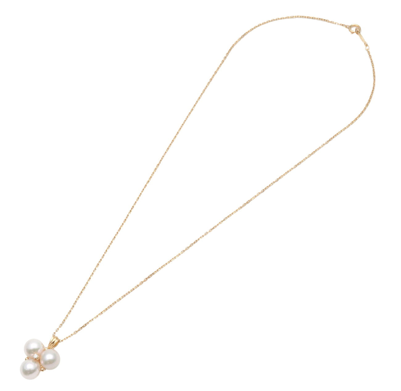 MIKIMOTO 1P Pearl 7mm Diamond Necklace K18 750YG Yellow Gold