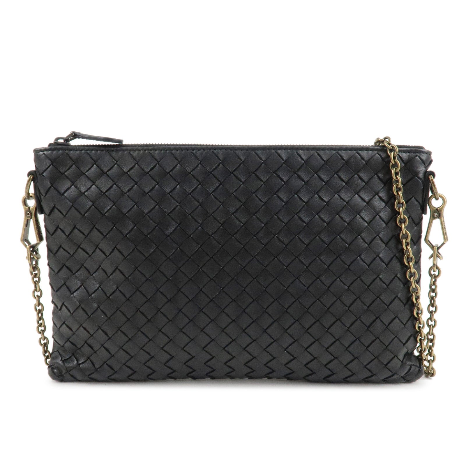 BOTTEGA-VENETA-Intrecciato-Leather-Chain-Shoulder-Bag-Black-510282