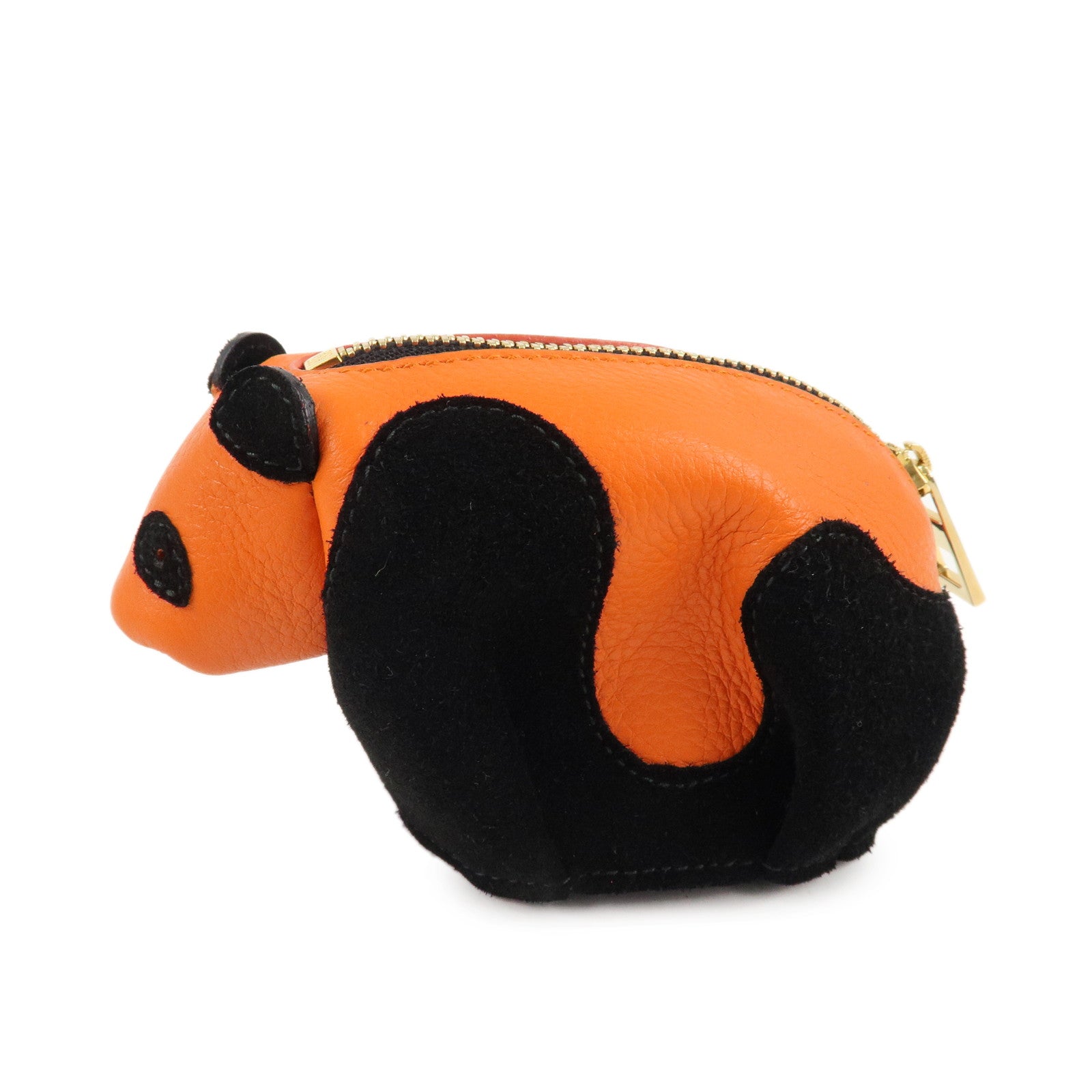 LOEWE-Animals-Leather-Suede-Coin-Case-Panda-Orange-Black