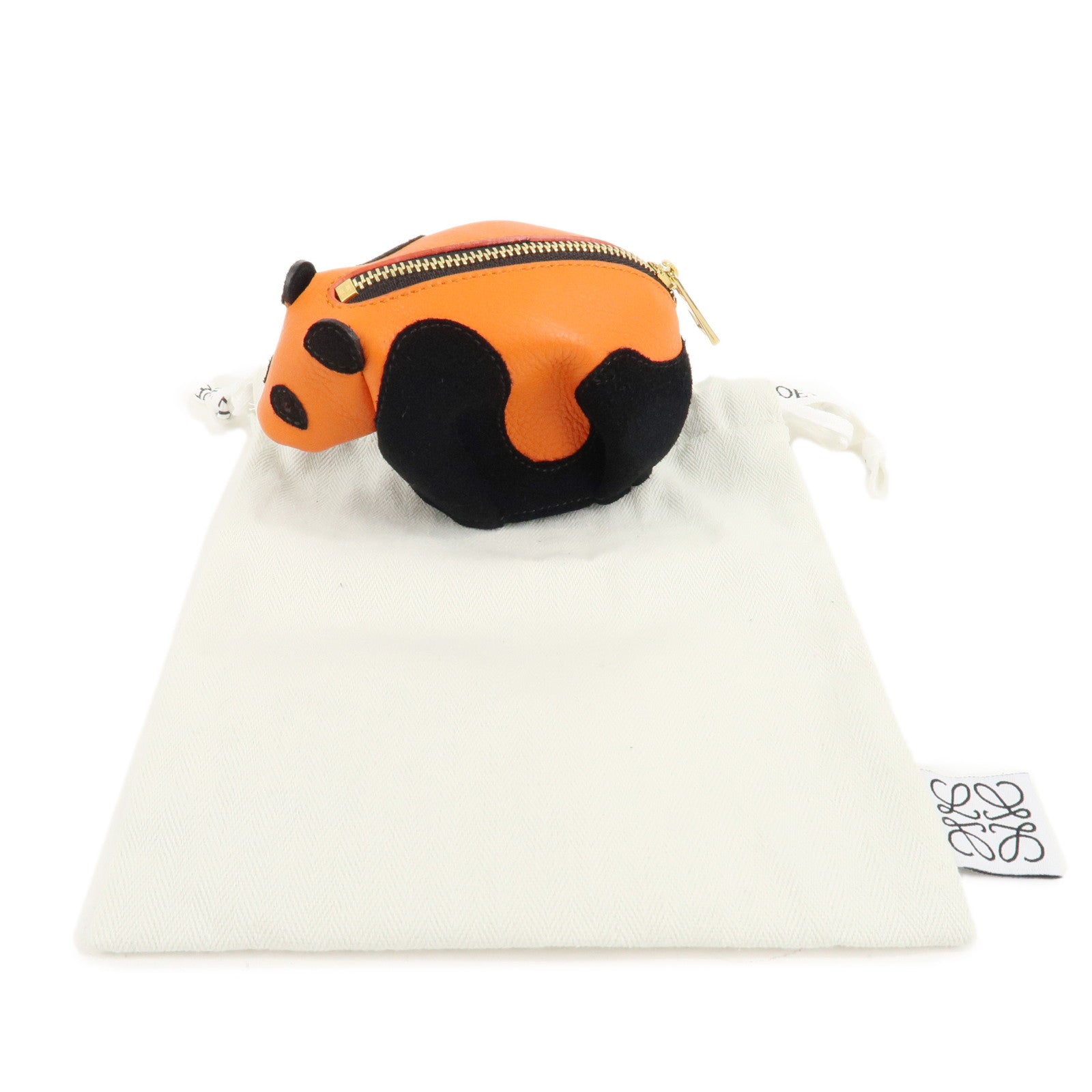 LOEWE Animals Leather Suede Coin Case Panda Orange Black