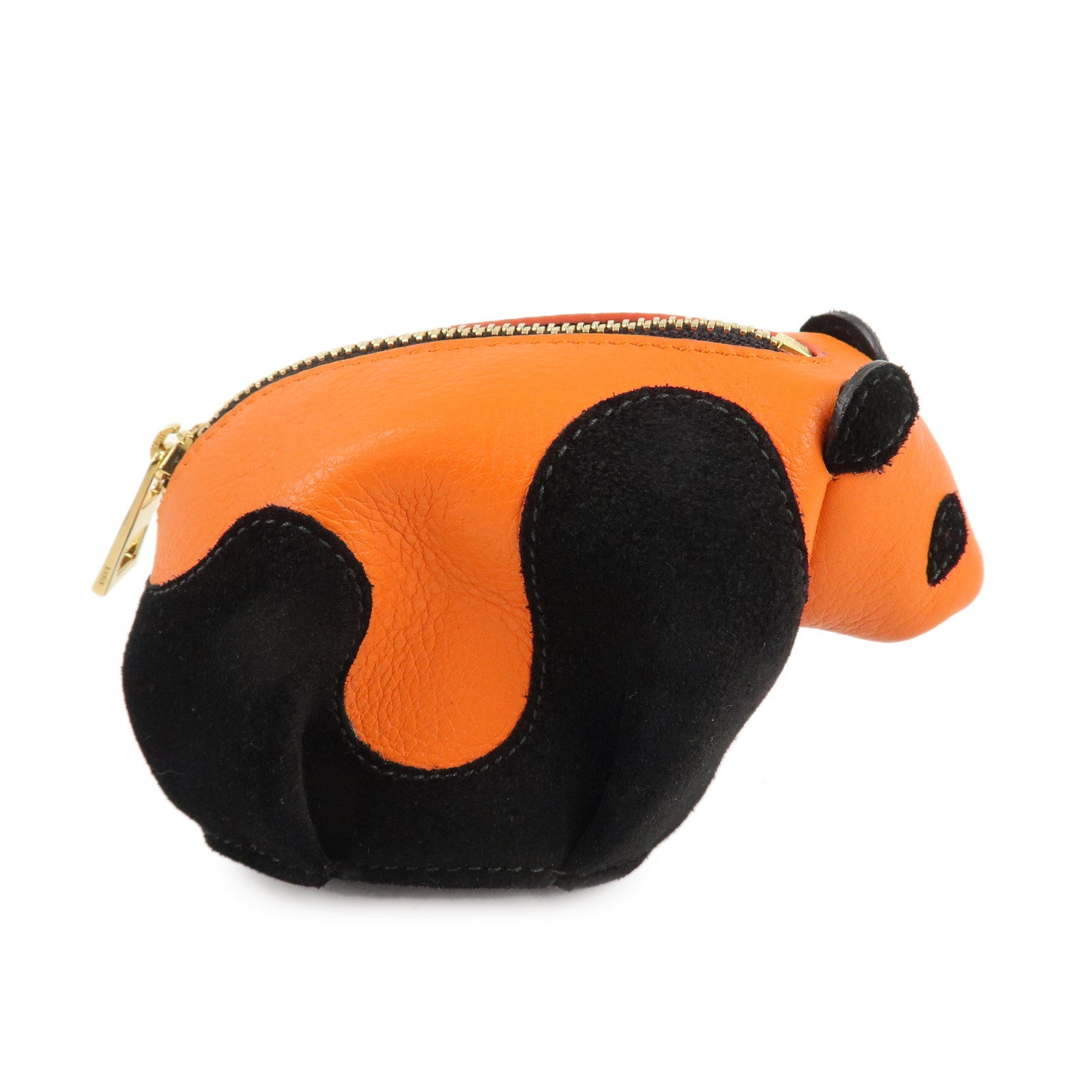 LOEWE Animals Leather Suede Coin Case Panda Orange Black