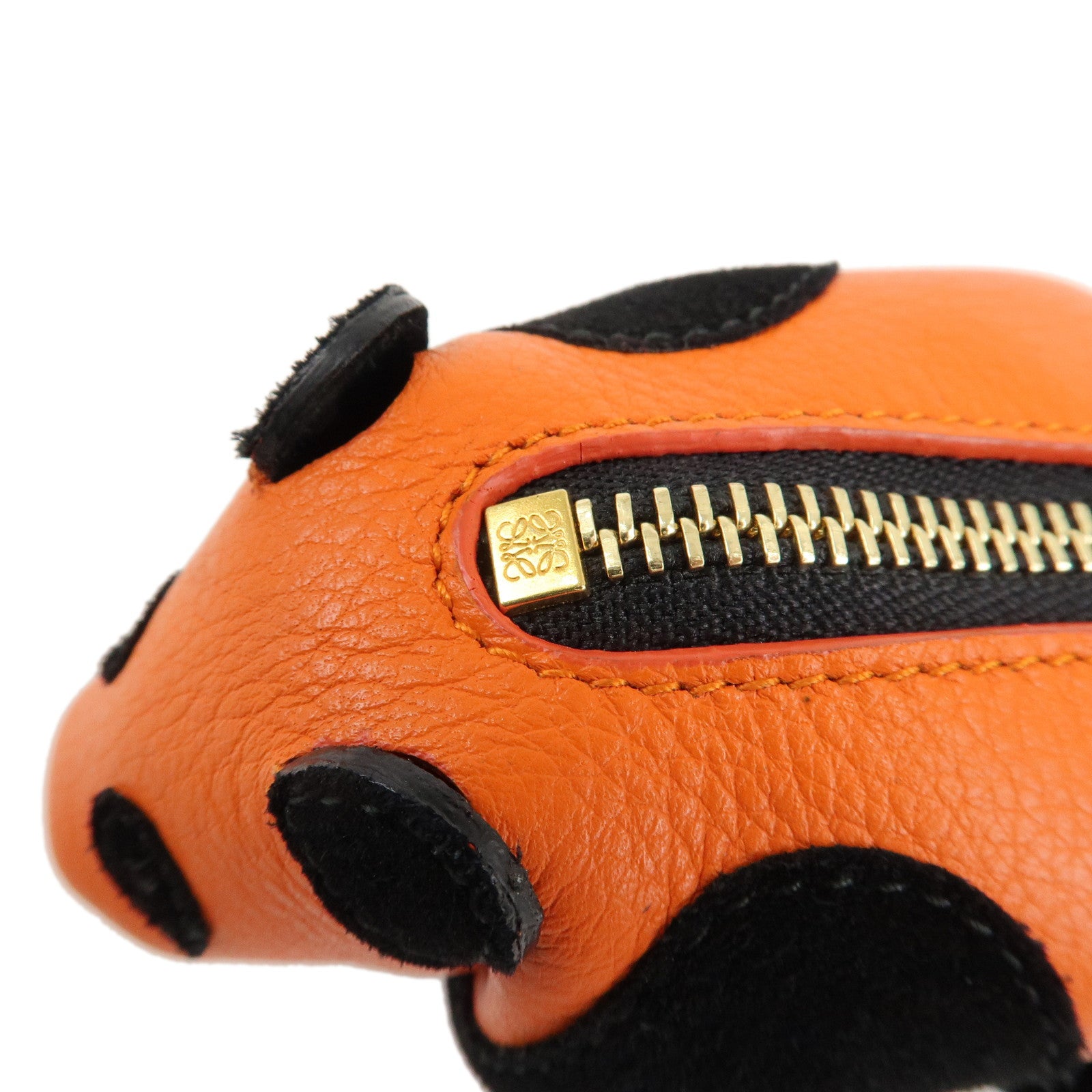 LOEWE Animals Leather Suede Coin Case Panda Orange Black