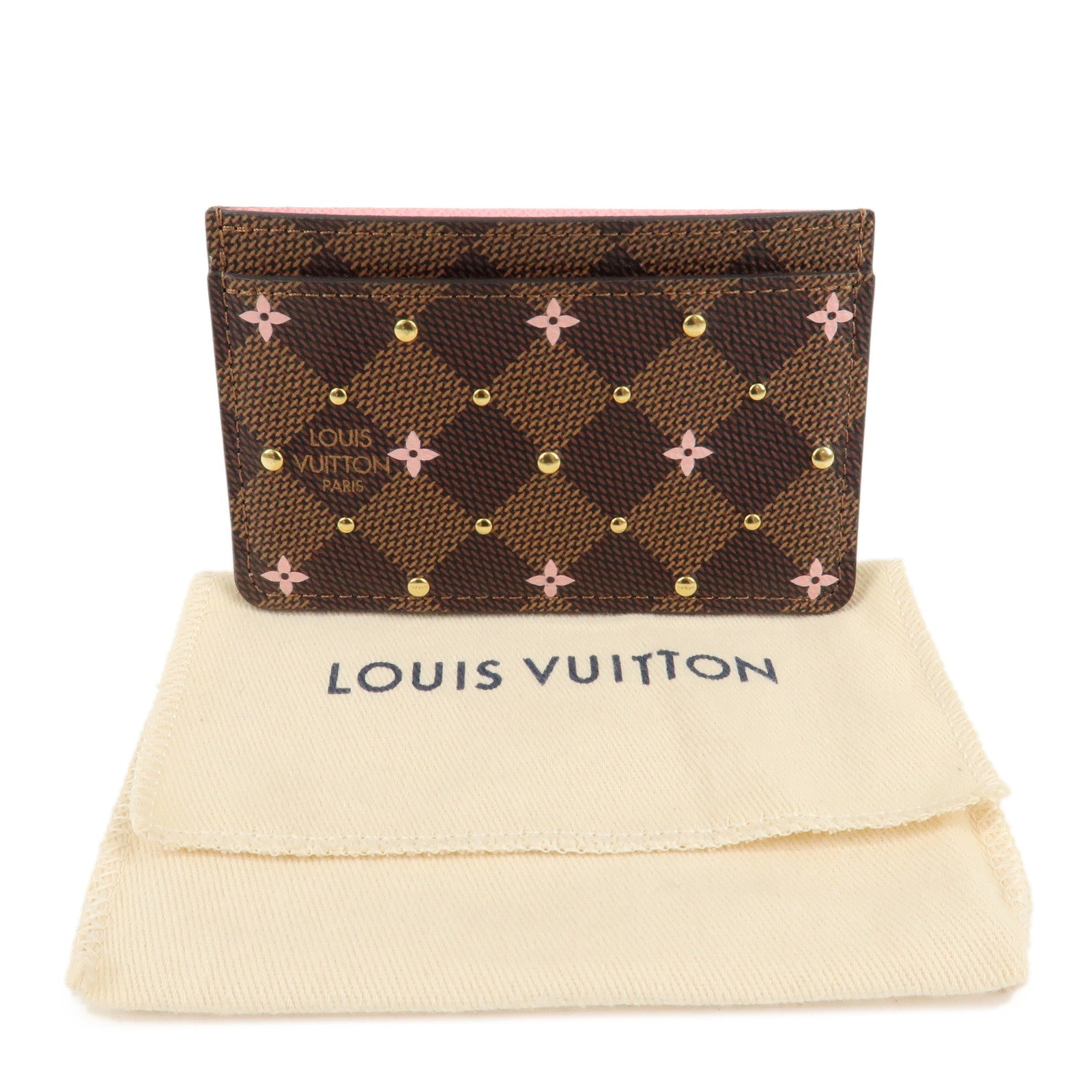 Louis Vuitton Dmier Ebene Studs Card Case Brown Pink N60475