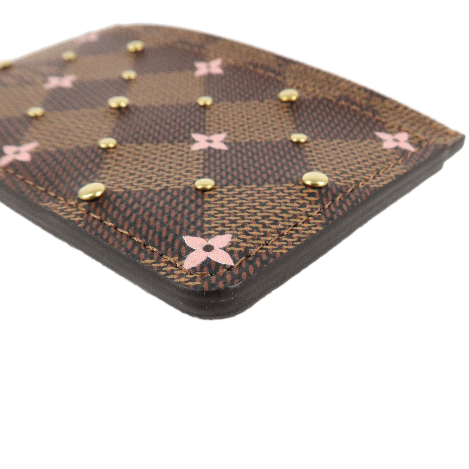 Louis Vuitton Dmier Ebene Studs Card Case Brown Pink N60475