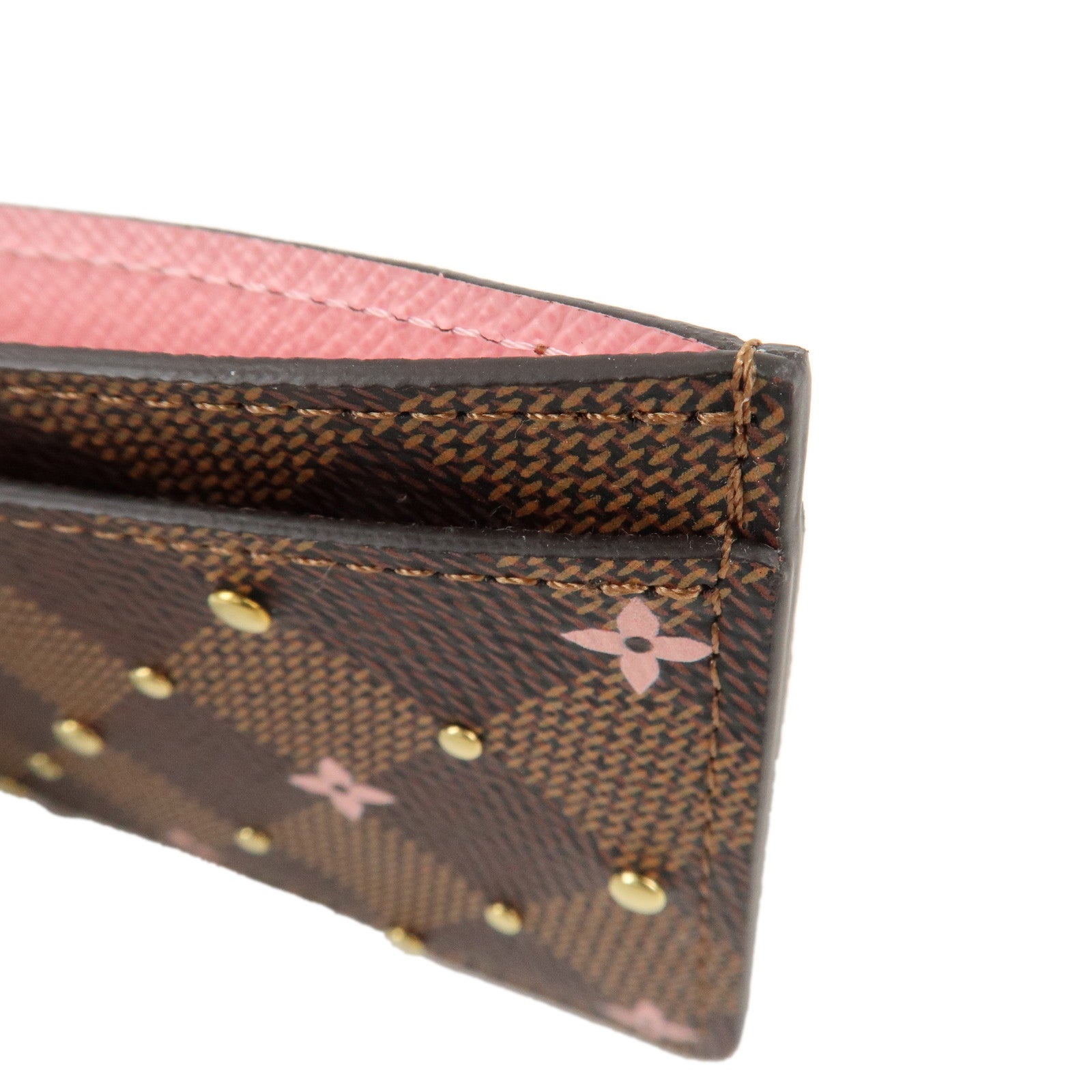 Louis Vuitton Dmier Ebene Studs Card Case Brown Pink N60475