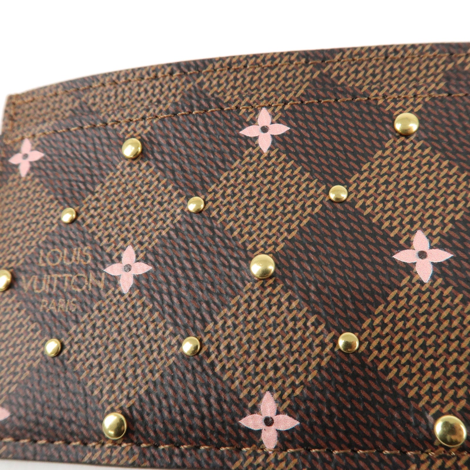 Louis Vuitton Dmier Ebene Studs Card Case Brown Pink N60475