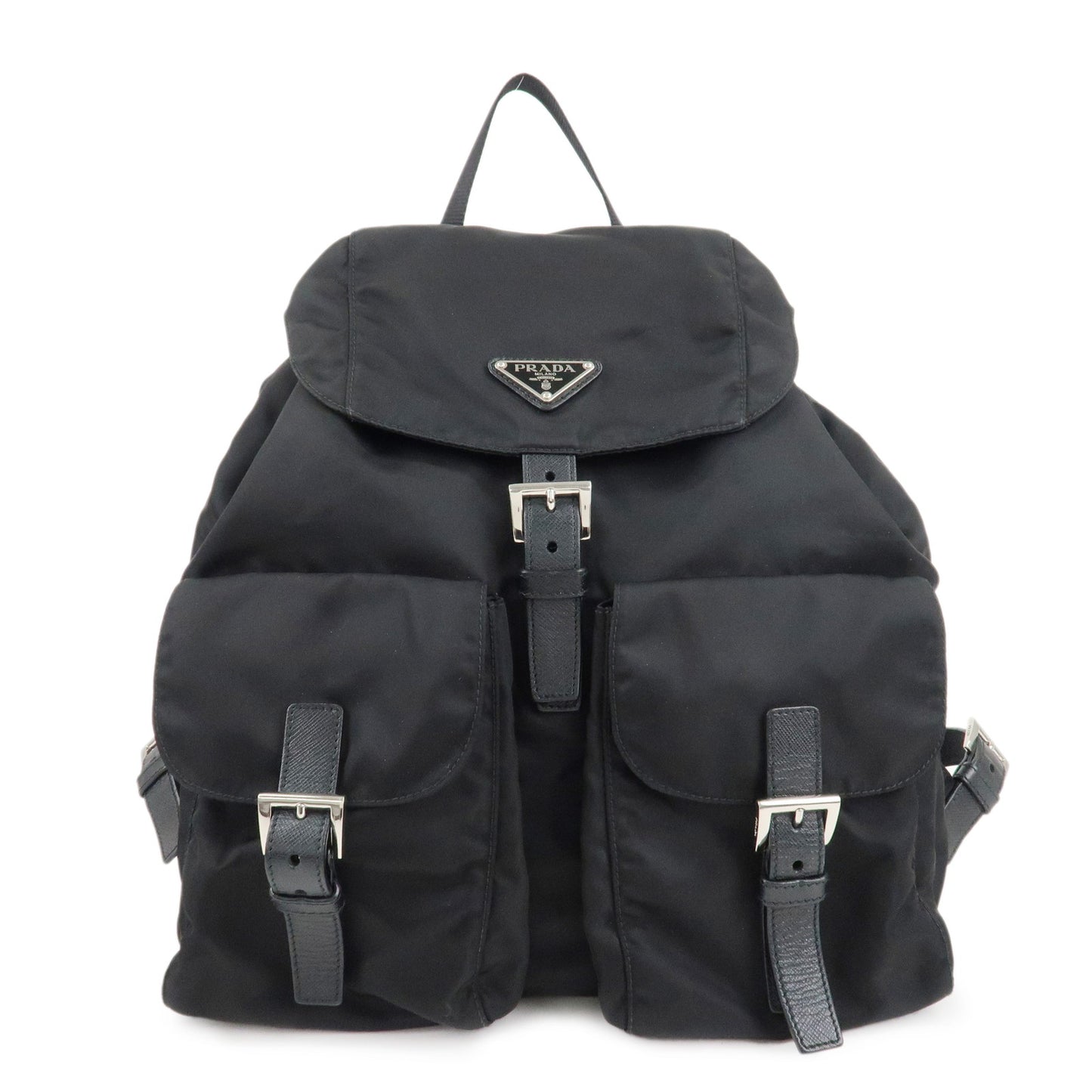 PRADA-Triangle-Logo-Nylon-Leather-Rucksack-Backpack-Black-1BZ811