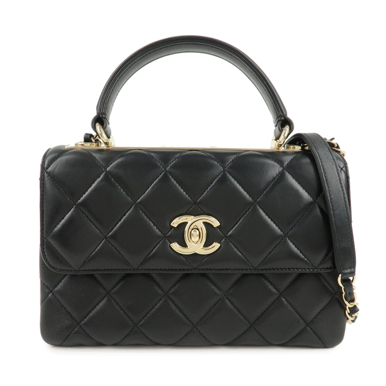 CHANEL-Caviar-Skin-W-Flap-Chain-Shoulder-Bag-Black-Gold-HDW-A92236