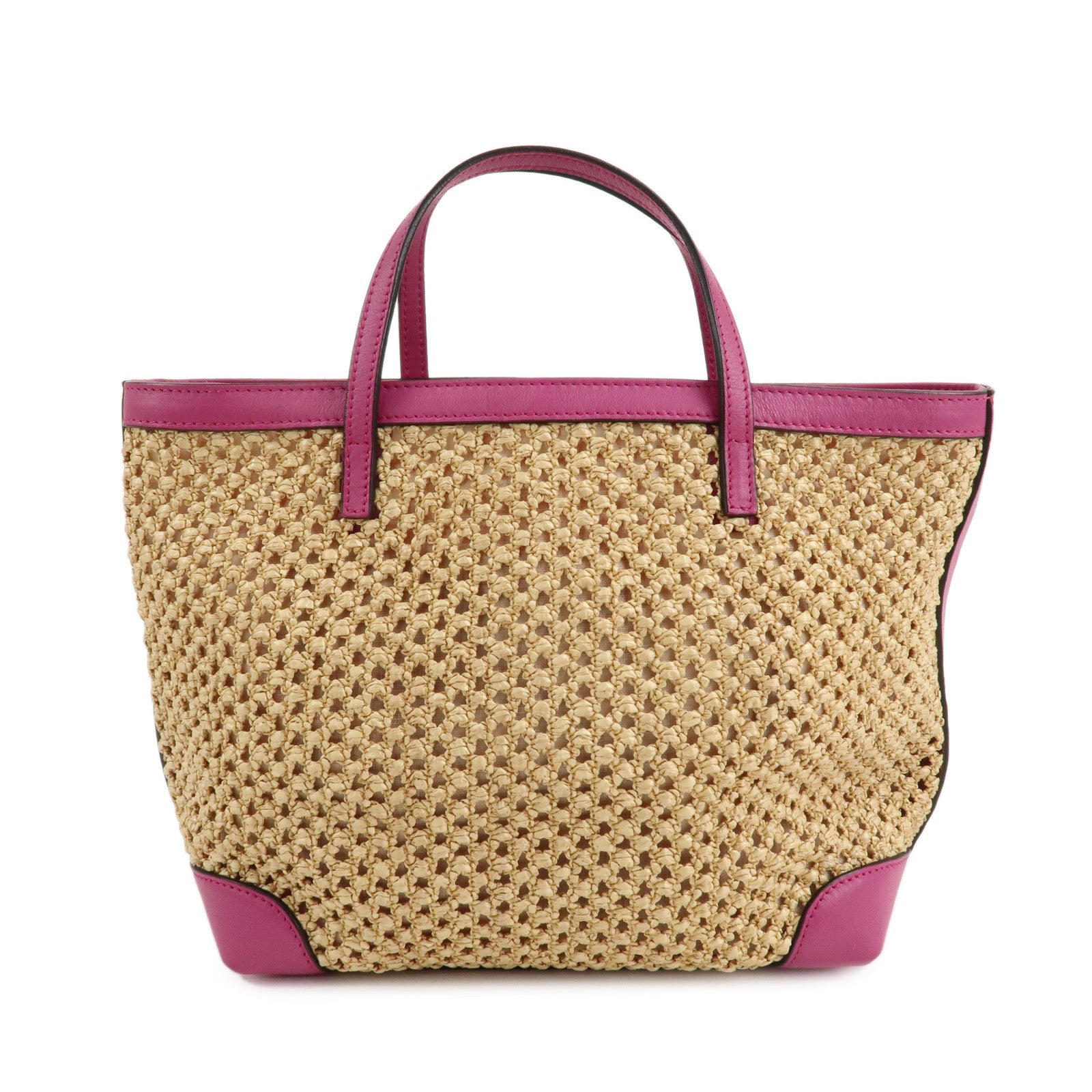 GUCCI Children Sherry Raffia Leather Cherry Bag Beige Pink 410818