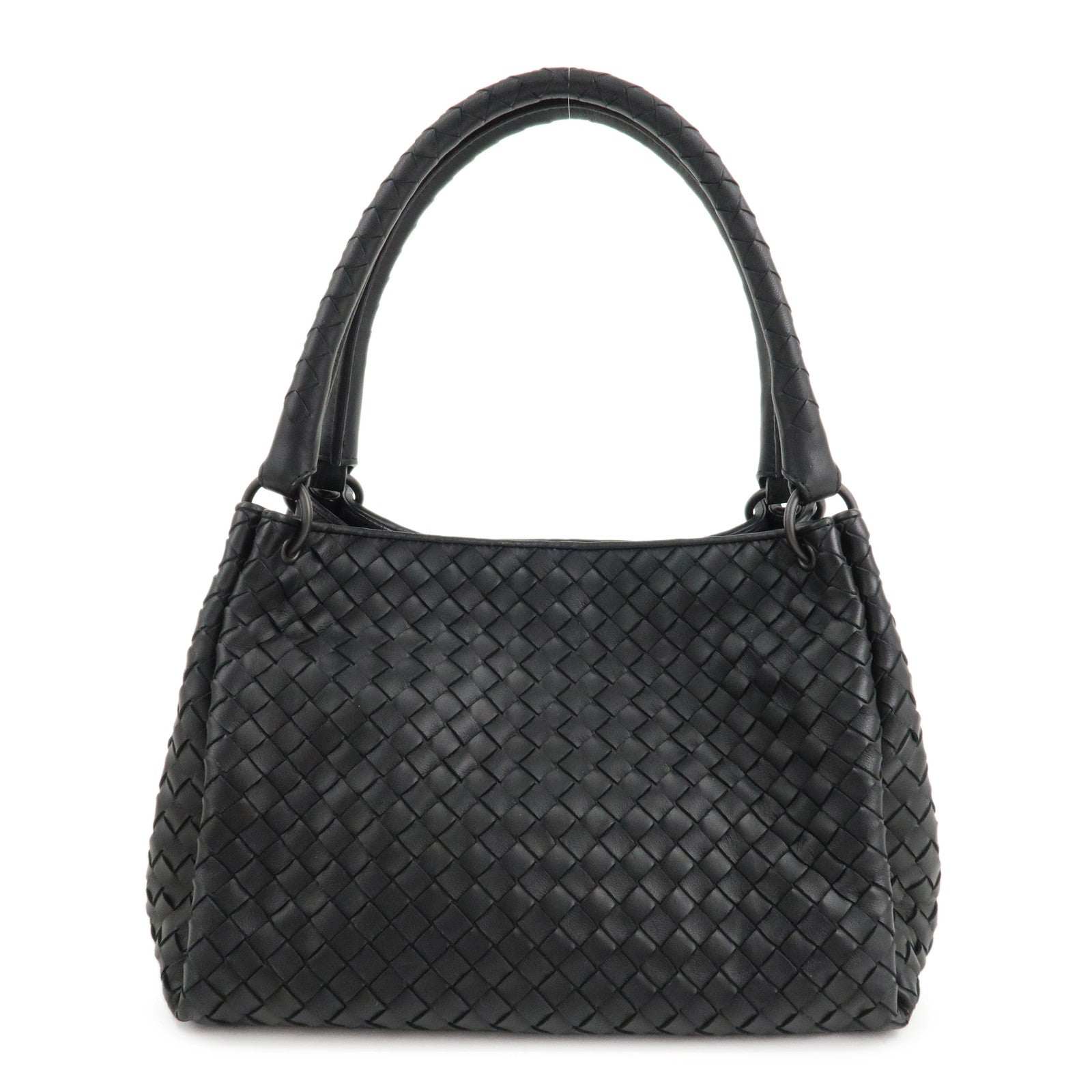 BOTTEGA-VENETA-Intrecciato-Leather-Sholder-Bag-Tote-Bag-Black