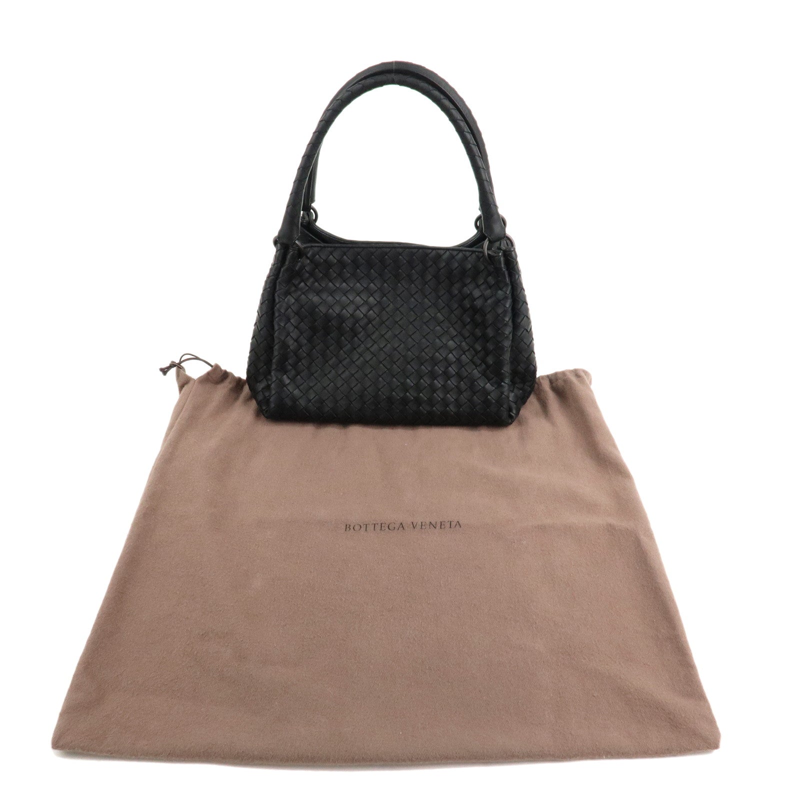 BOTTEGA VENETA Intrecciato Leather Sholder Bag Tote Bag Black Used