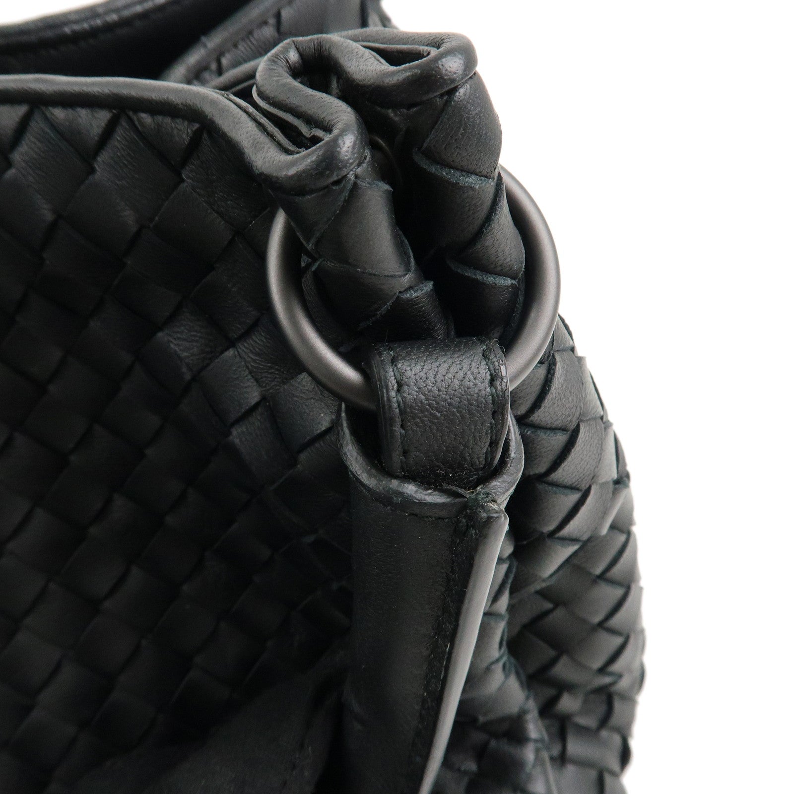 BOTTEGA VENETA Intrecciato Leather Sholder Bag Tote Bag Black Used