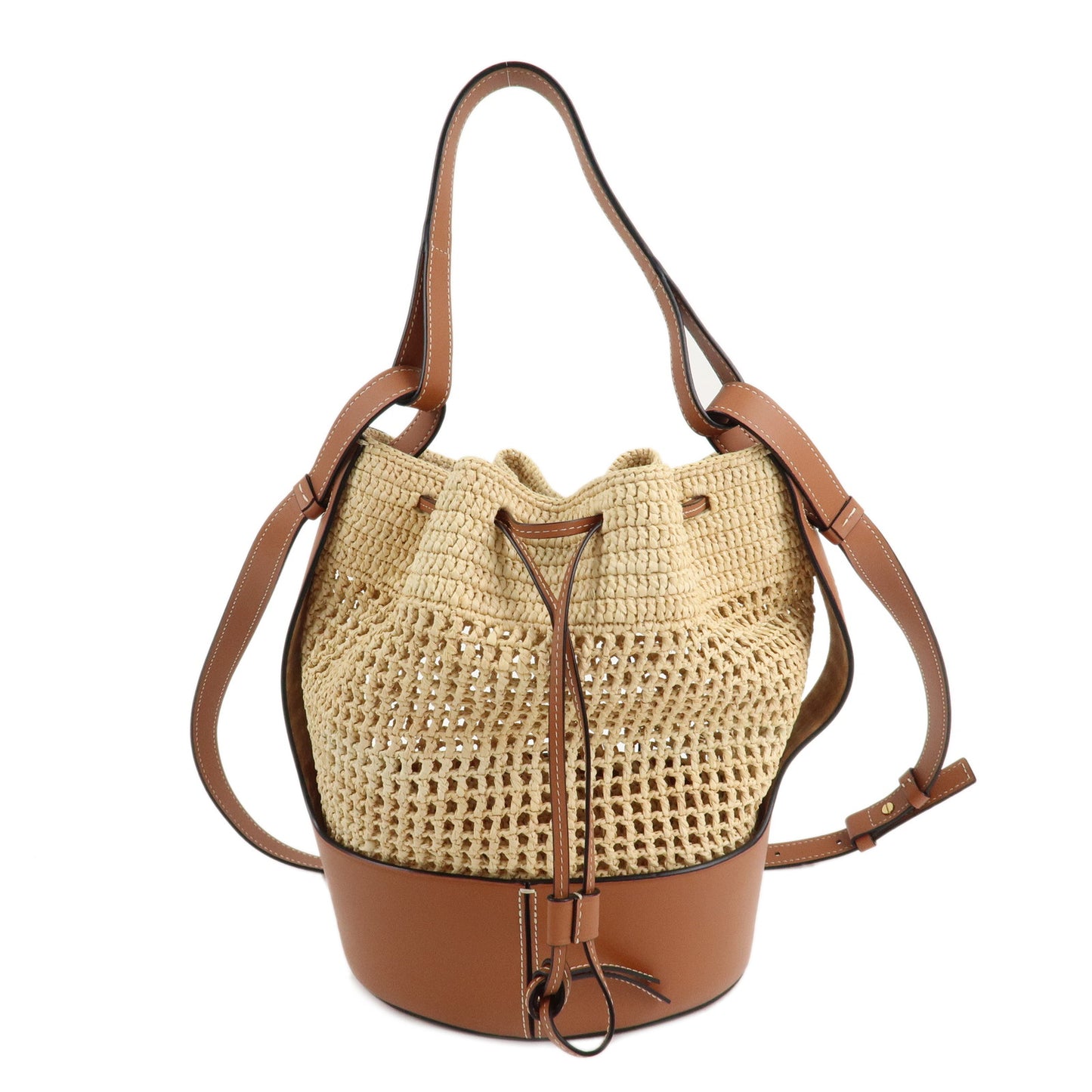 LOEWE Anagram Laffia Leather Balloon Bag Shoulder Bag Beige Brown