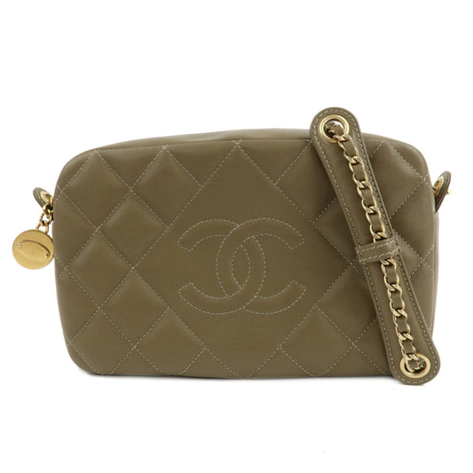 CHANEL-Matelasse-Lamb-Skin-Chain-Shoulder-Bag-Khaki-Gold