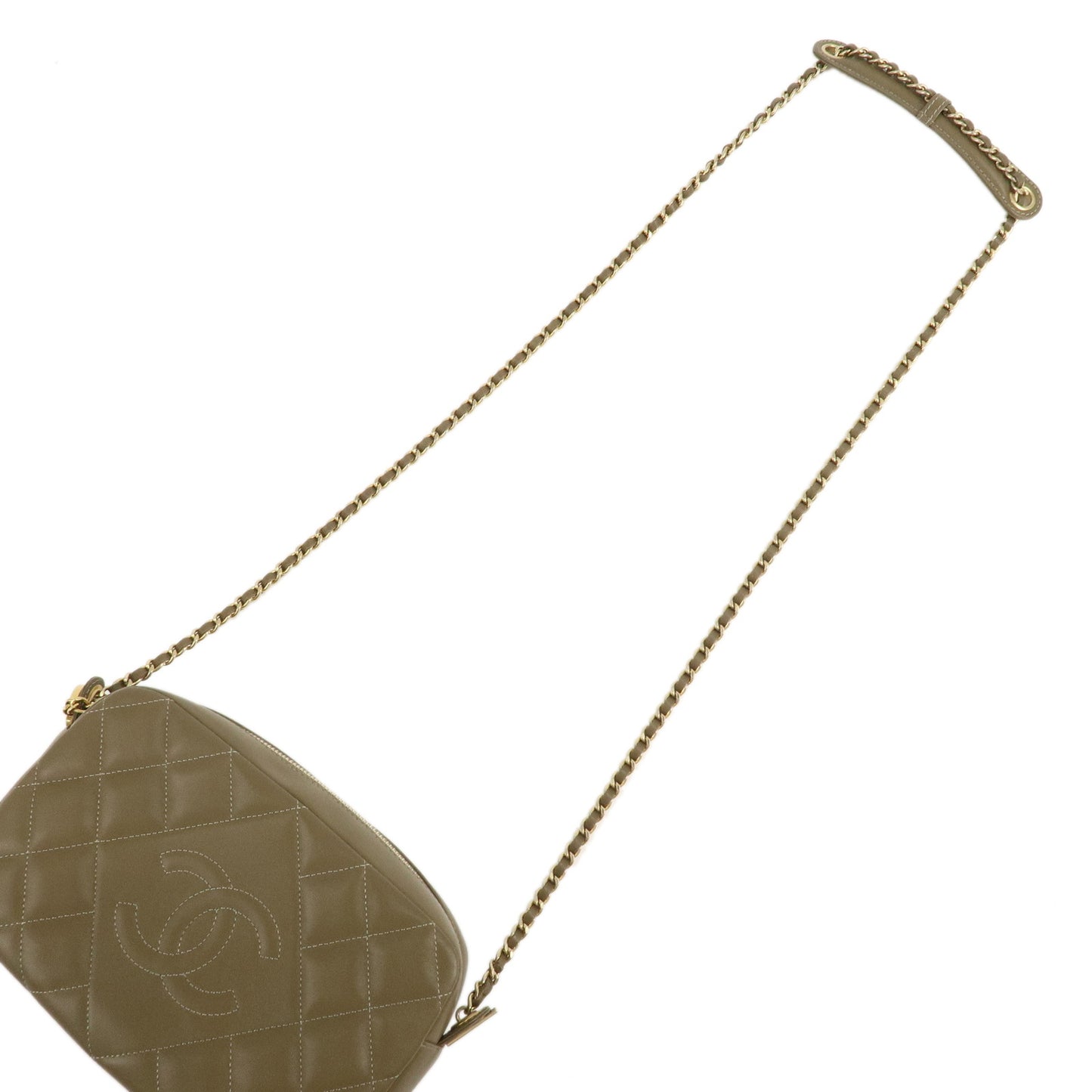 CHANEL Matelasse Lamb Skin Chain Shoulder Bag Khaki Gold