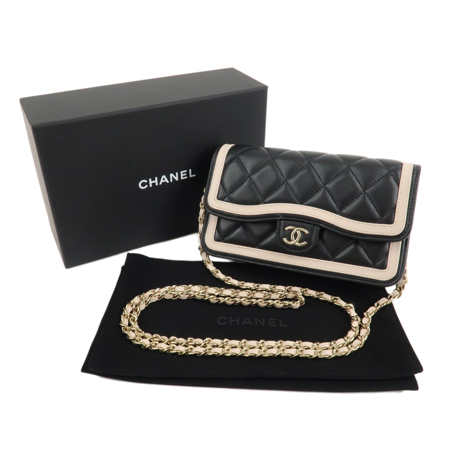 CHANEL Matelasse Lamb Skin Mini Matelasse Shoulder Bag Black