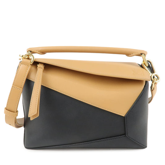 LOEWE-Leather-Puzzle-Bag-Small-Hand-Bag-Black-Beige