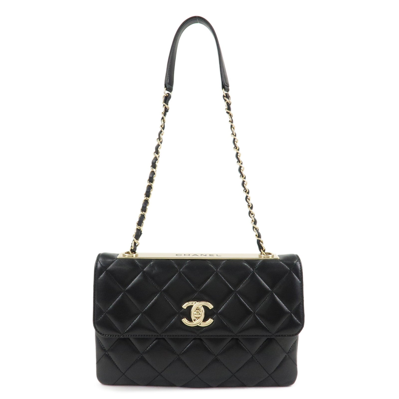 CHANEL-Matelasse-Lamb-Skin-Trendy-CC-Chain-Shoulder-Bag-Black