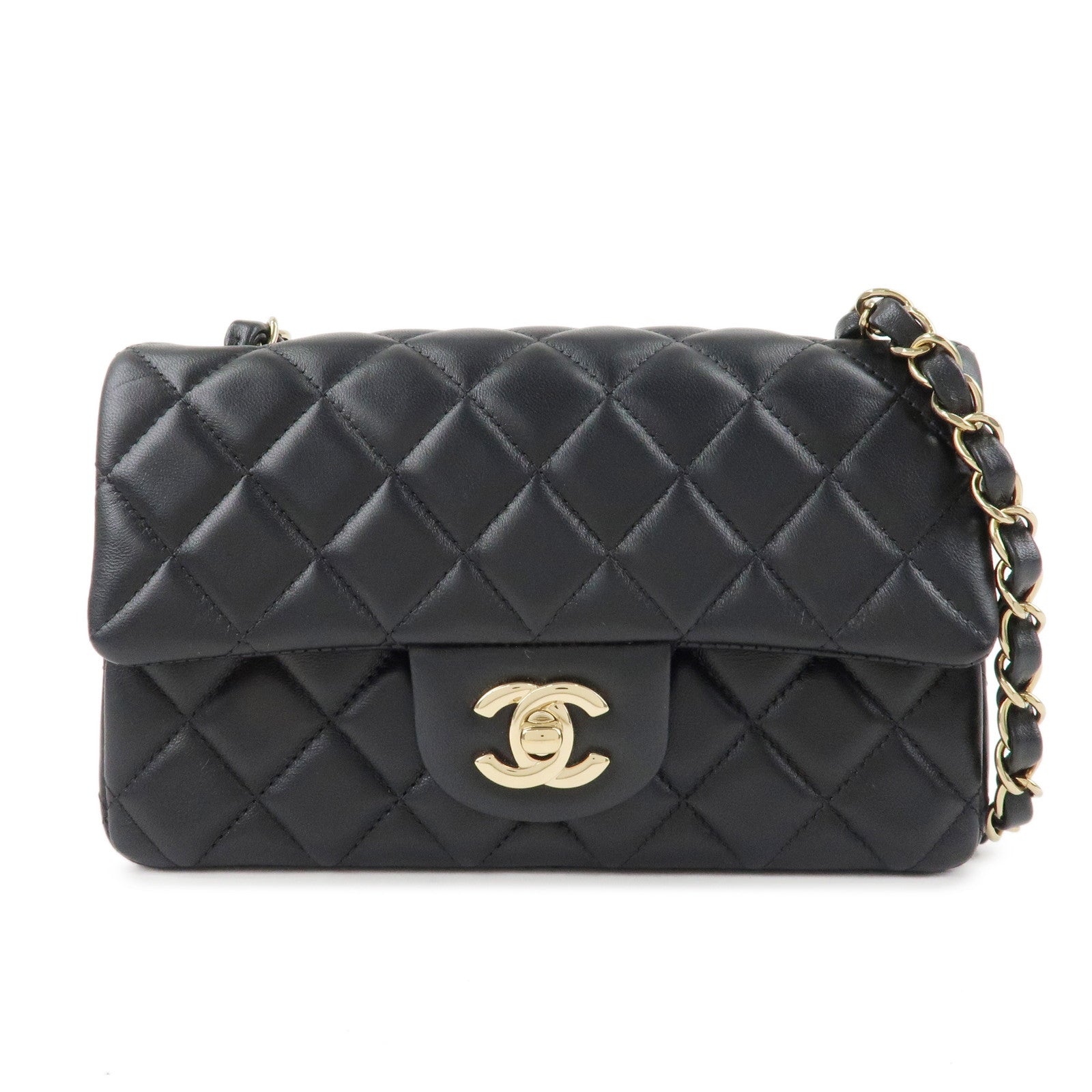 CHANEL-Mini-Matelasse-20-Lamb-Skin-Chain-Shoulder-Bag-Black-A69900