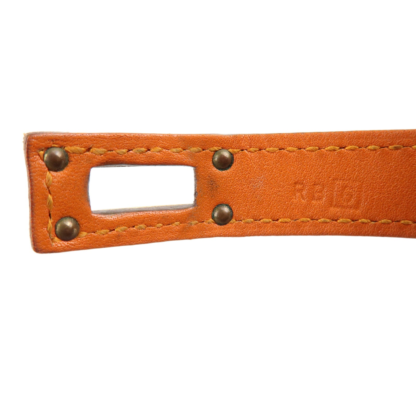 HERMES Leather Metal Kelly Bracelet Double Tour G Stamp Orange