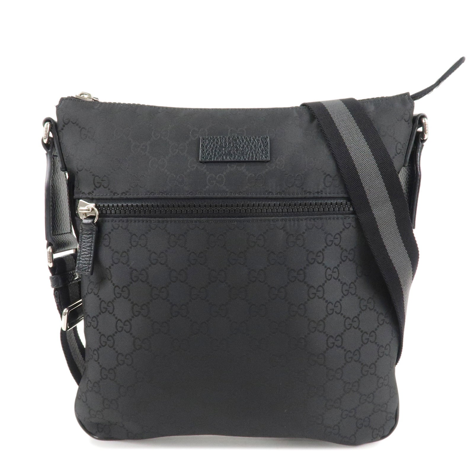 GUCCI-Sherry-GG-Nylon-Leather-Shoulder-Bag-Black449185