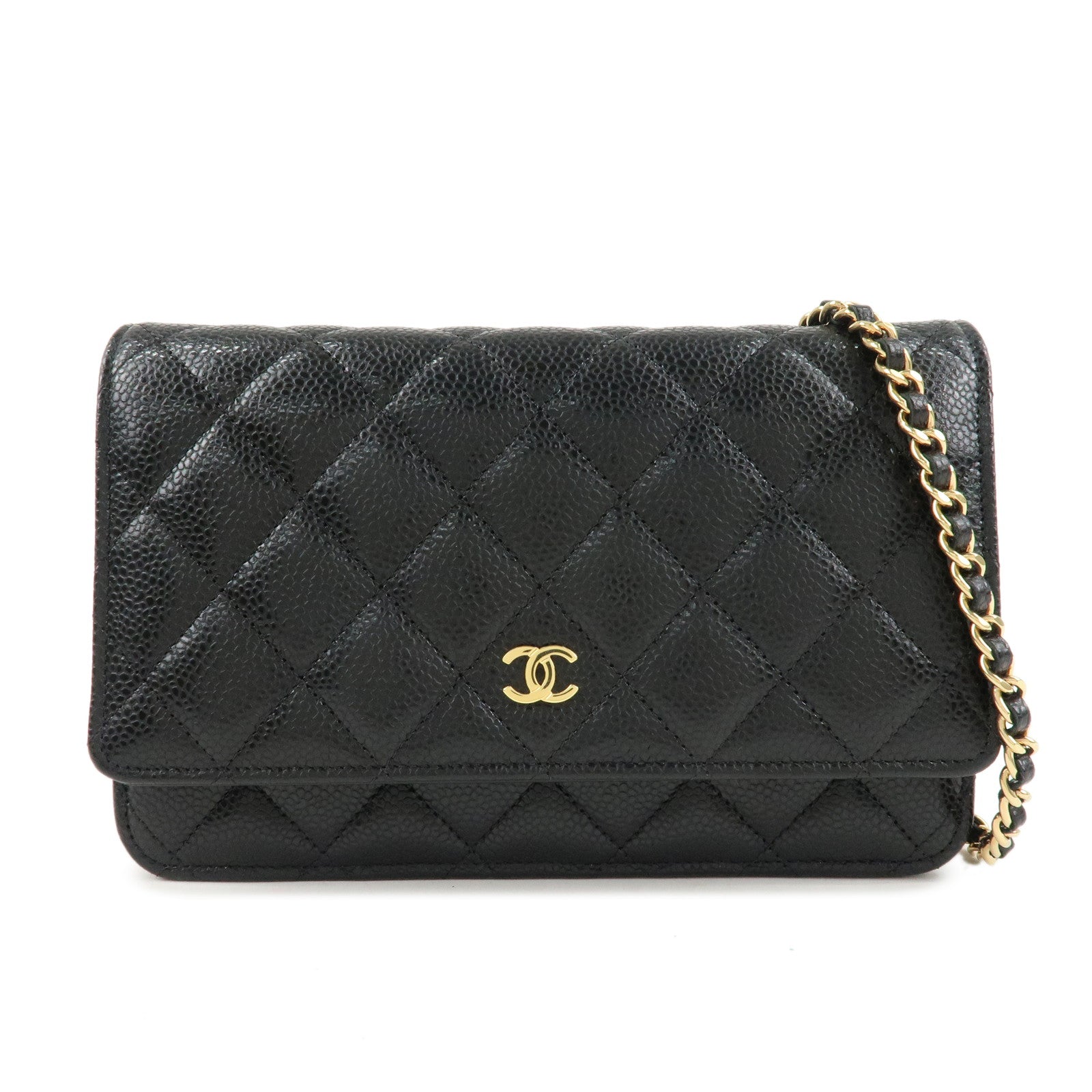 CHANEL-Caviar-Skin-Chain-Wallet-Purse-Shoulder-Bag-Black-AP0250