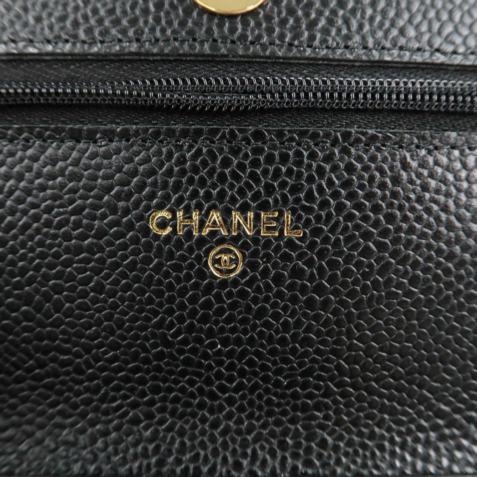 CHANEL Caviar Skin Chain Wallet Purse Shoulder Bag Black AP0250