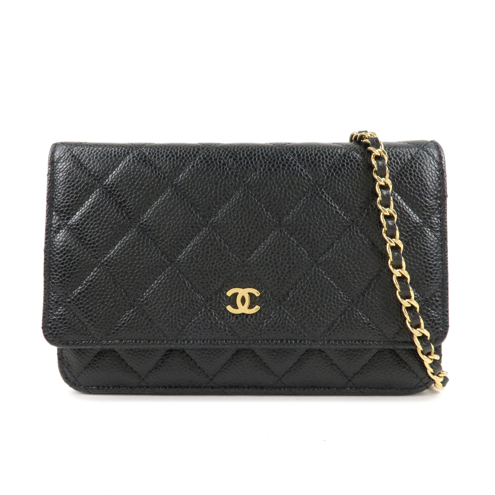 CHANEL-Caviar-Skin-Chain-Wallet-Purse-Black-Shoulder-Bag-AP0250