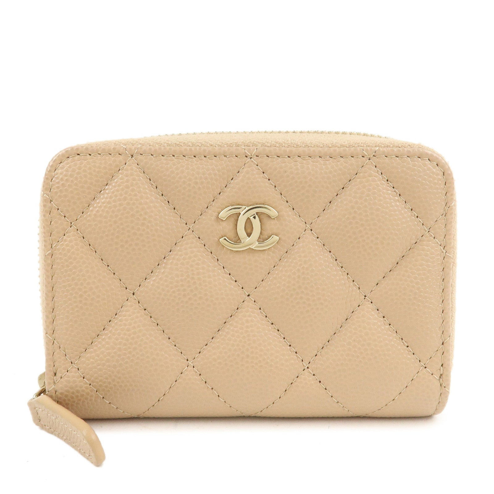 CHANEL-Matelasse-Caviar-Skin-Round-Zipper-Coin-Case-Beige-AP0216