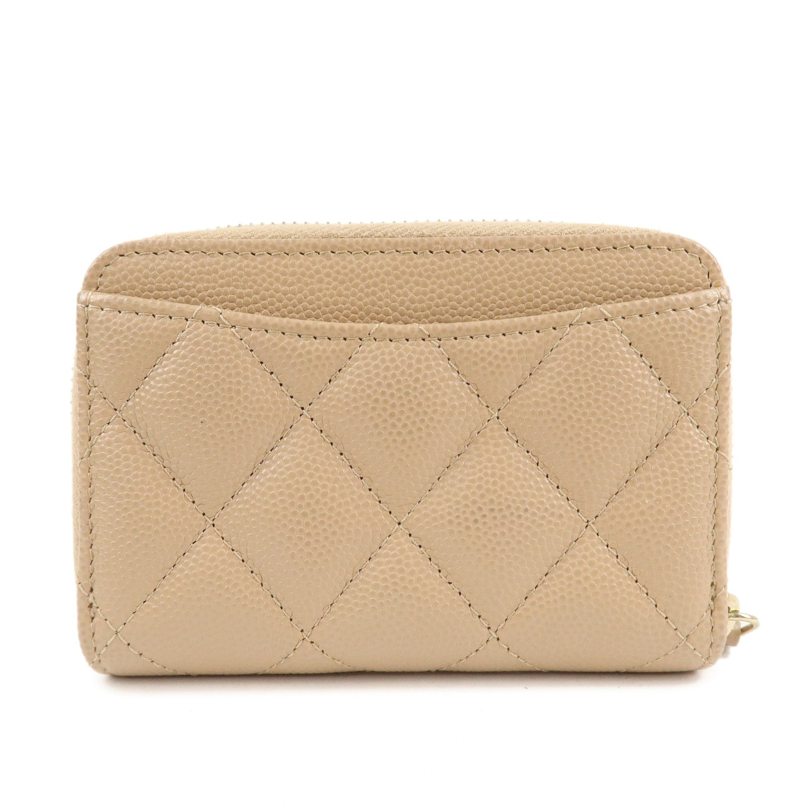 CHANEL Matelasse Caviar Skin Round Zipper Coin Case Beige AP0216