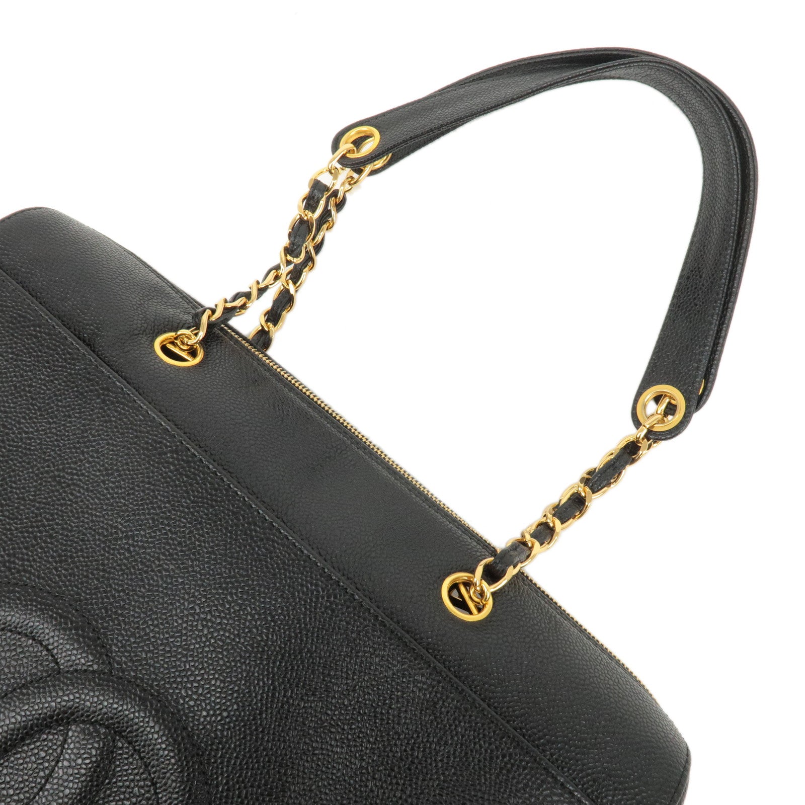 CHANEL Caviar Skin Coco Mark chain Tote Bag Shoulder Bag Black- Used