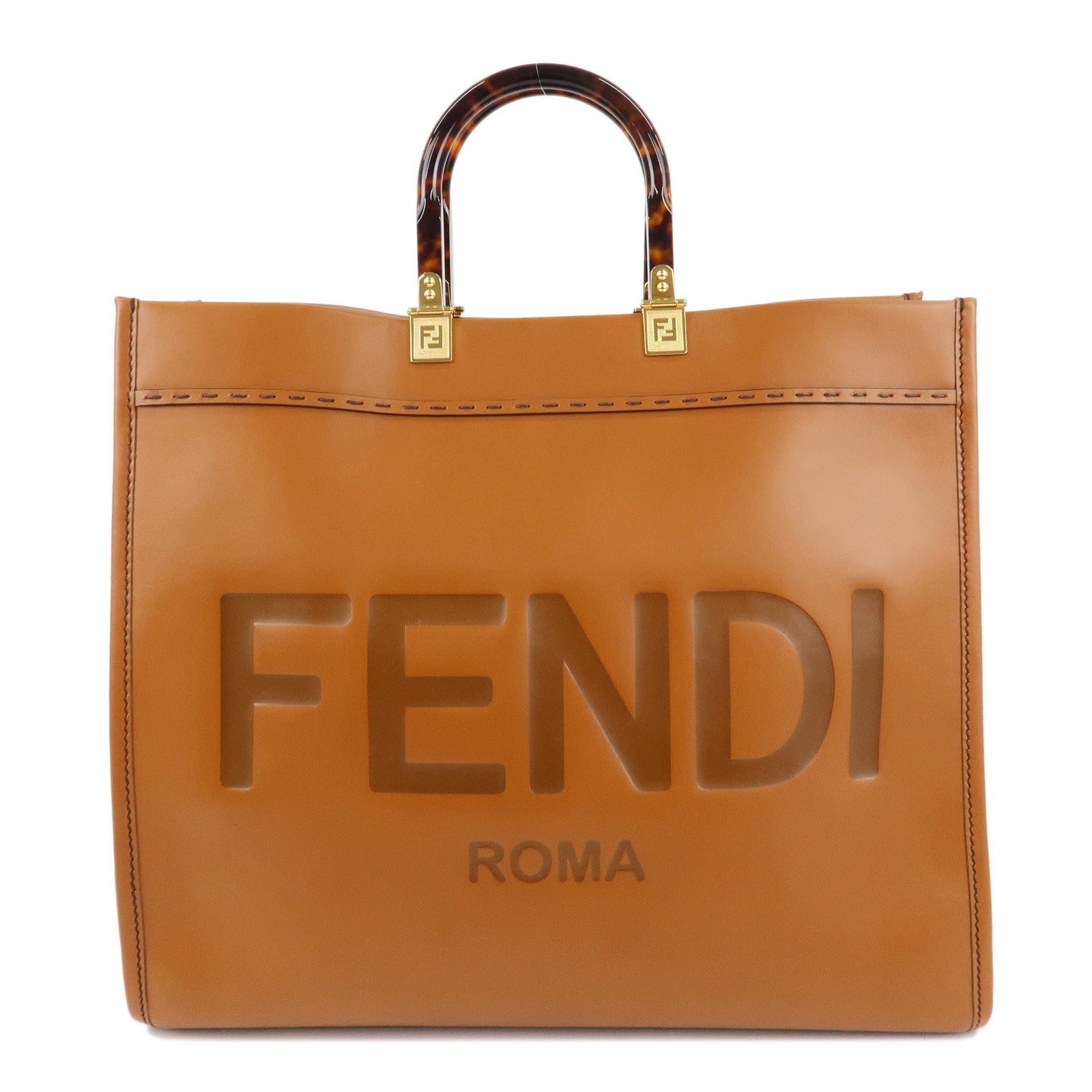 FENDI-Leather-Sunshine-Large-Tote-Bag-Hand-Bag-Brown-8BH372