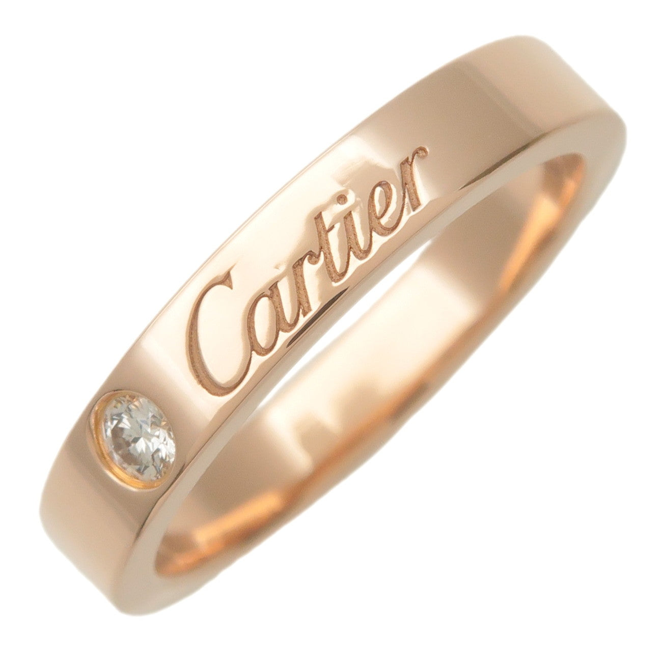 Cartier-Engraved-1P-Diamond-Ring-K18PG-750PG-#47-US4-4.5-EU47