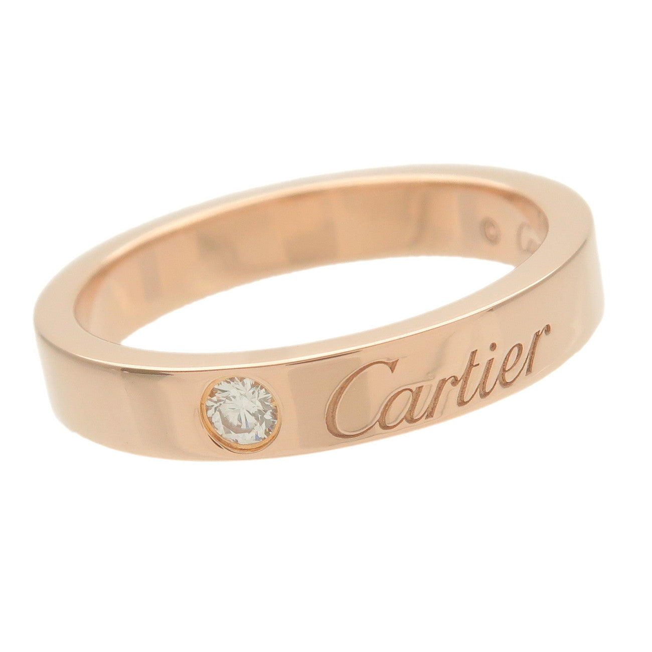 Cartier Engraved 1P Diamond Ring K18PG 750PG #47 US4-4.5 EU47