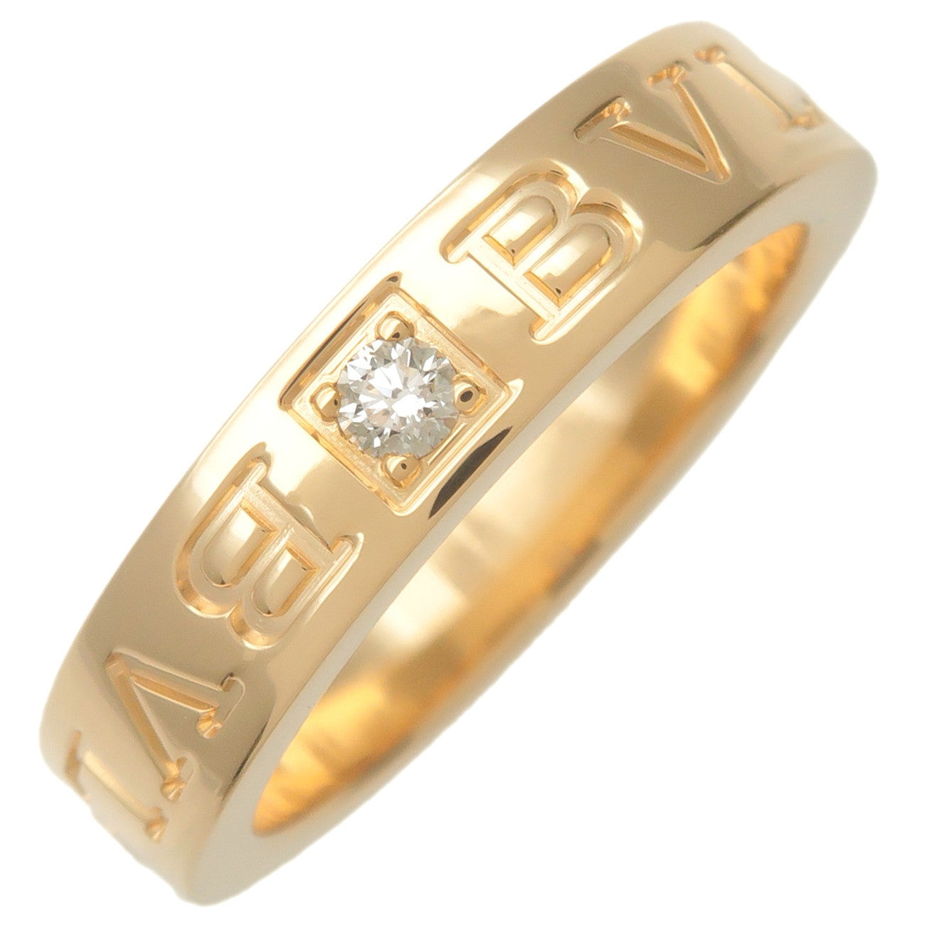 BVLGARI-Double-Logo-1P-Diamond-Ring-K18YG-Yellow-Gold-US4.5