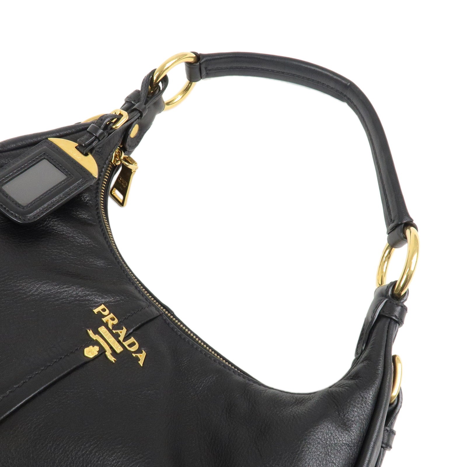 PRADA Logo Leather Shoulder Bag Hand Bag Black