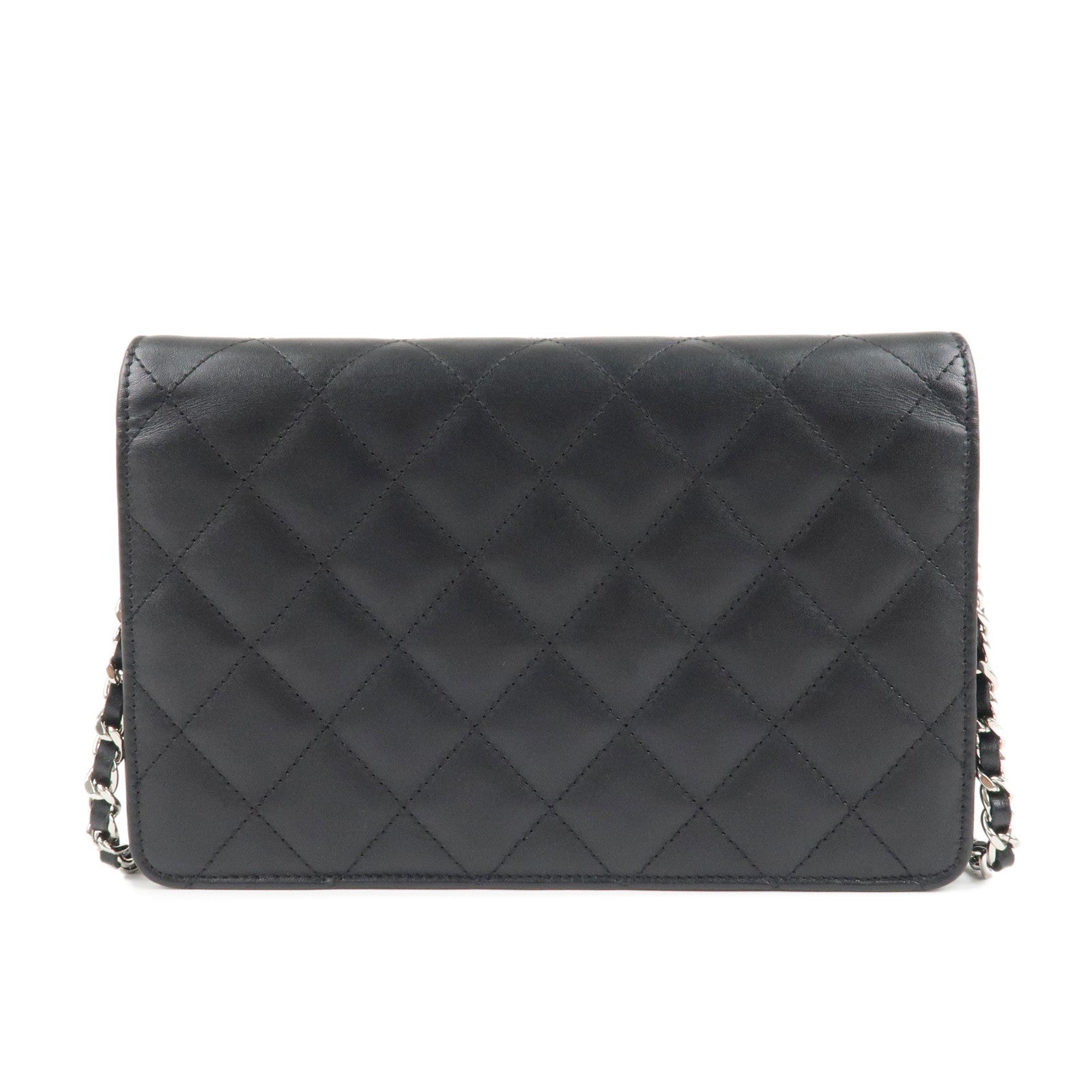 CHANEL Cambon Line Lamb Skin Chain Wallet WOC Black A46646 Used