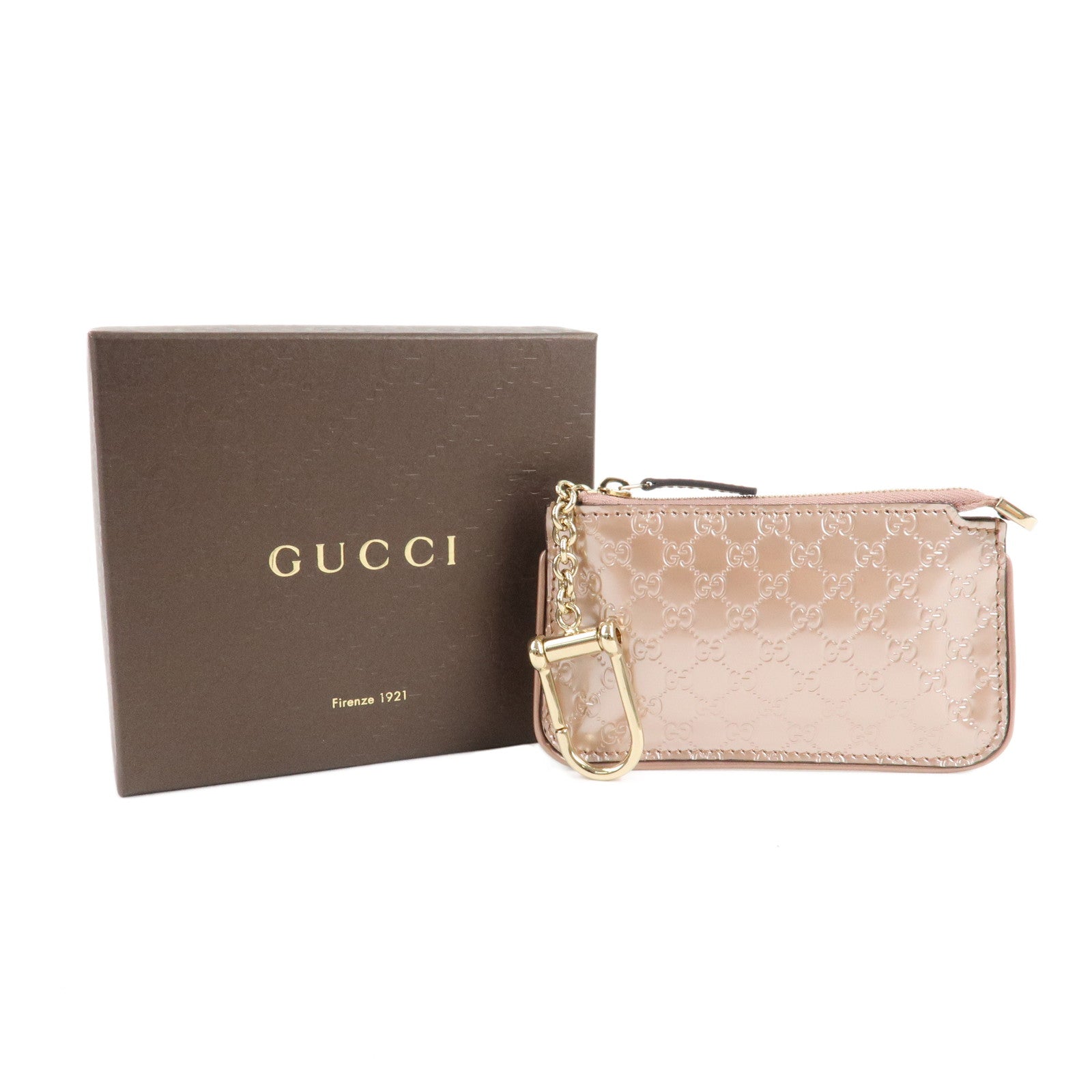 GUCCI Micro Guccissima Patent Leather Coin Case Pink Beige 233183