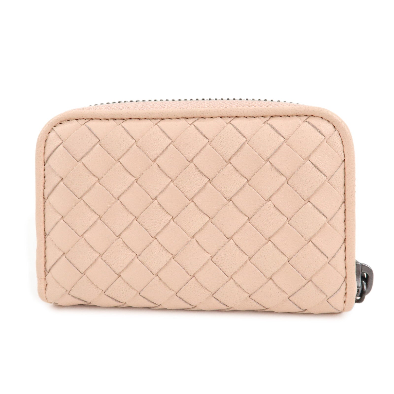 BOTTEGA VENETA Intrecciato Leather Round Zipper Coin Case Pink Used