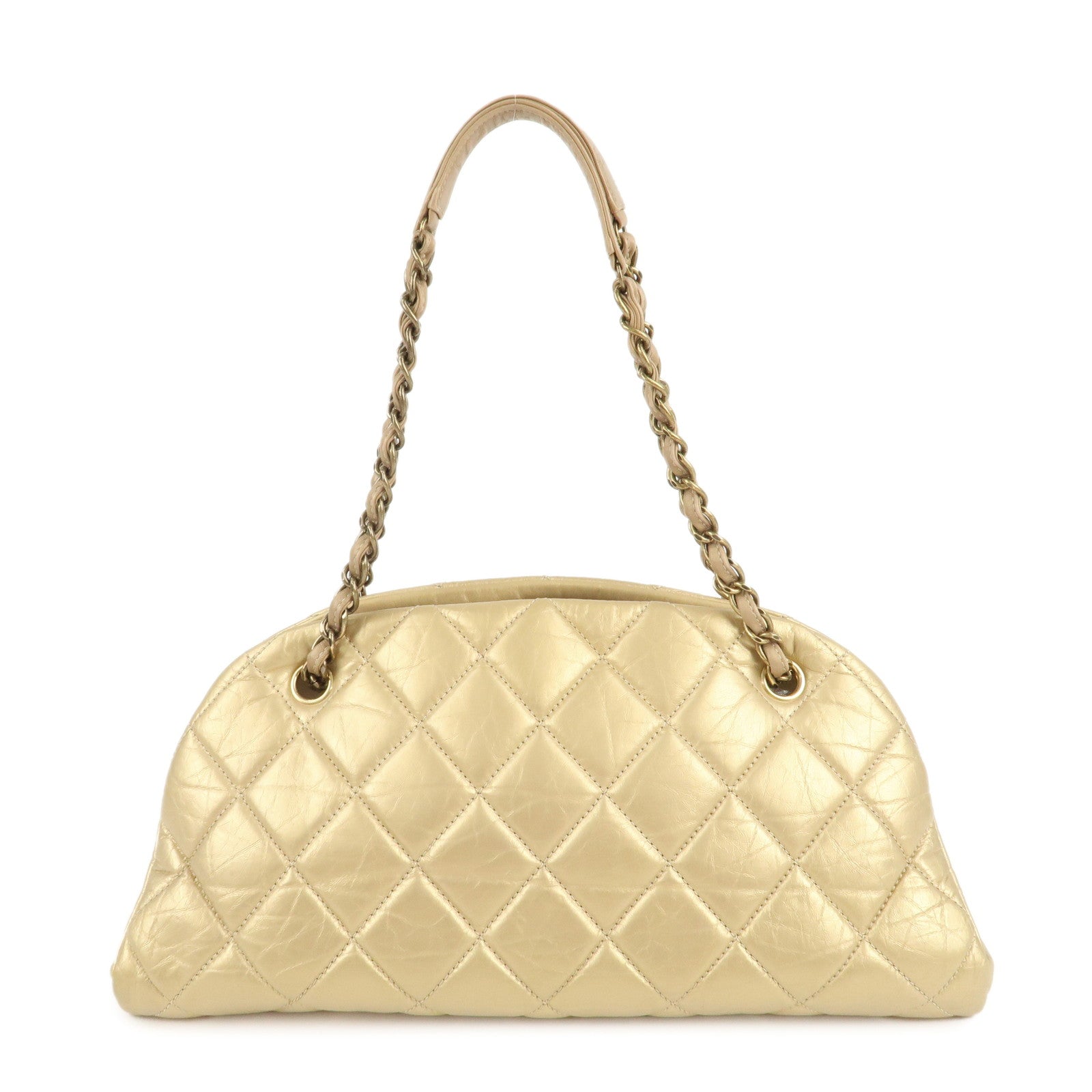 CHANEL Mademoiselle Lamb Skin Chain Shoulder Bag Gold A50557