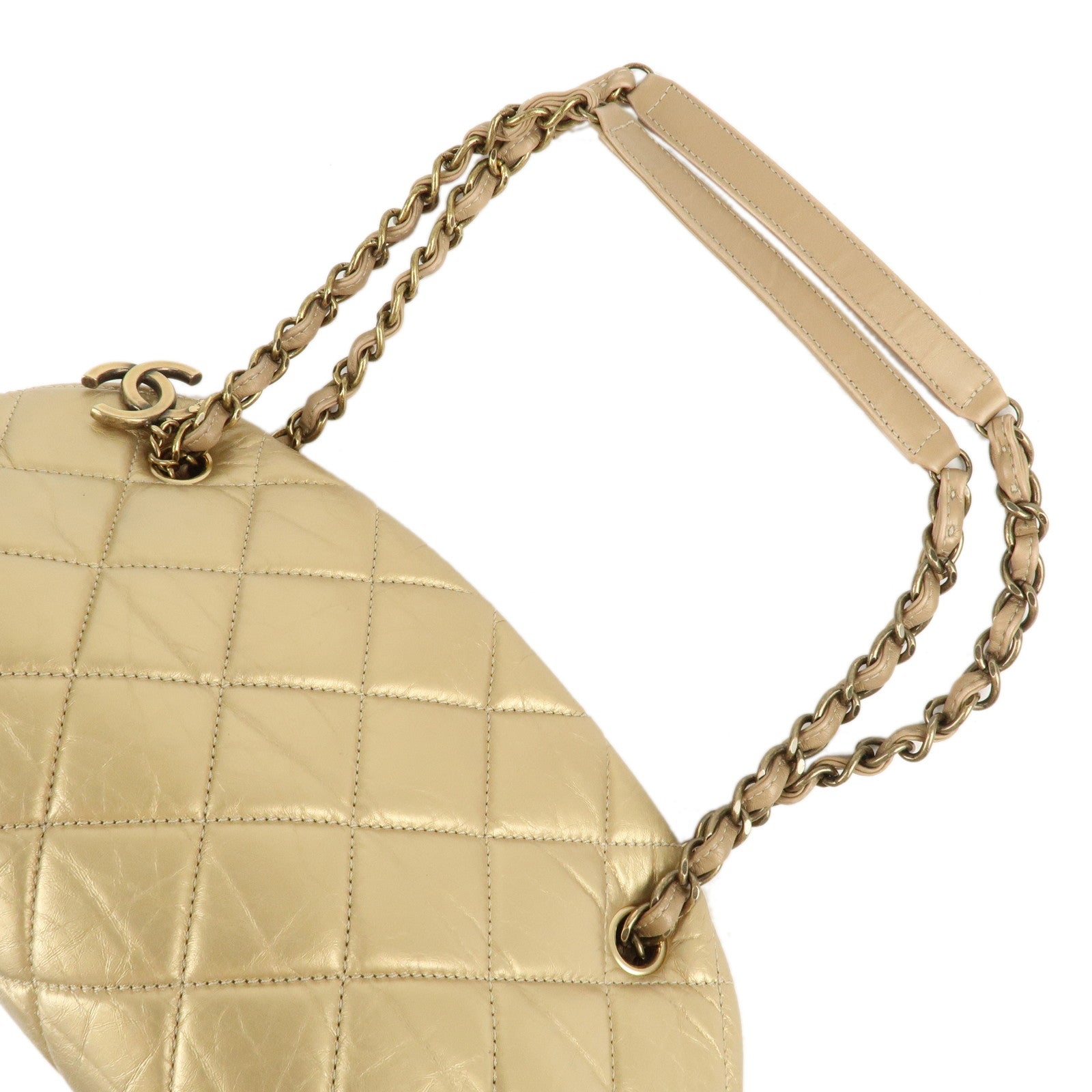 CHANEL Mademoiselle Lamb Skin Chain Shoulder Bag Gold A50557 Used