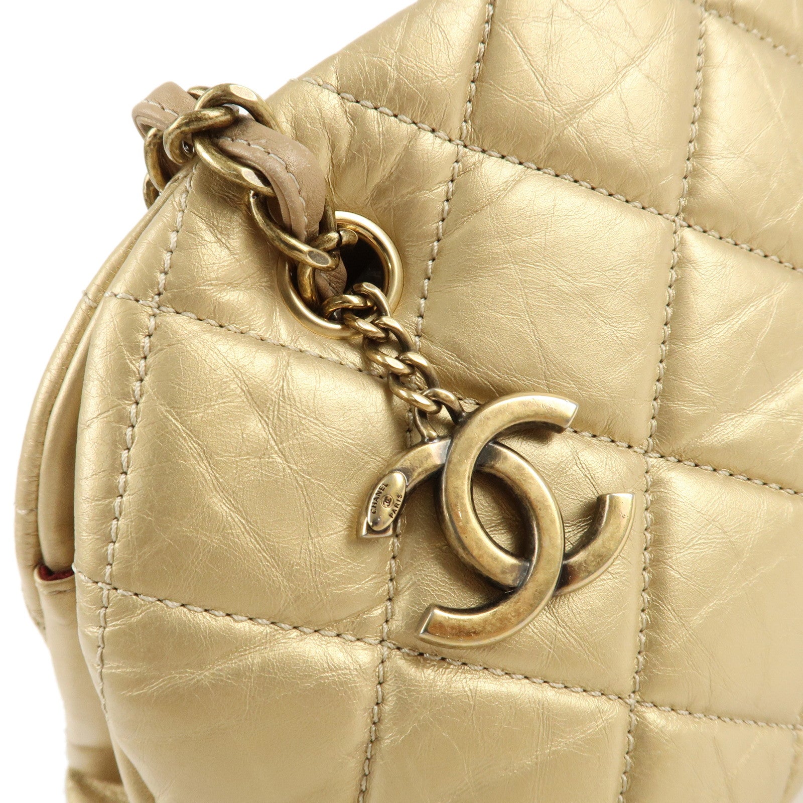 CHANEL Mademoiselle Lamb Skin Chain Shoulder Bag Gold A50557 Used