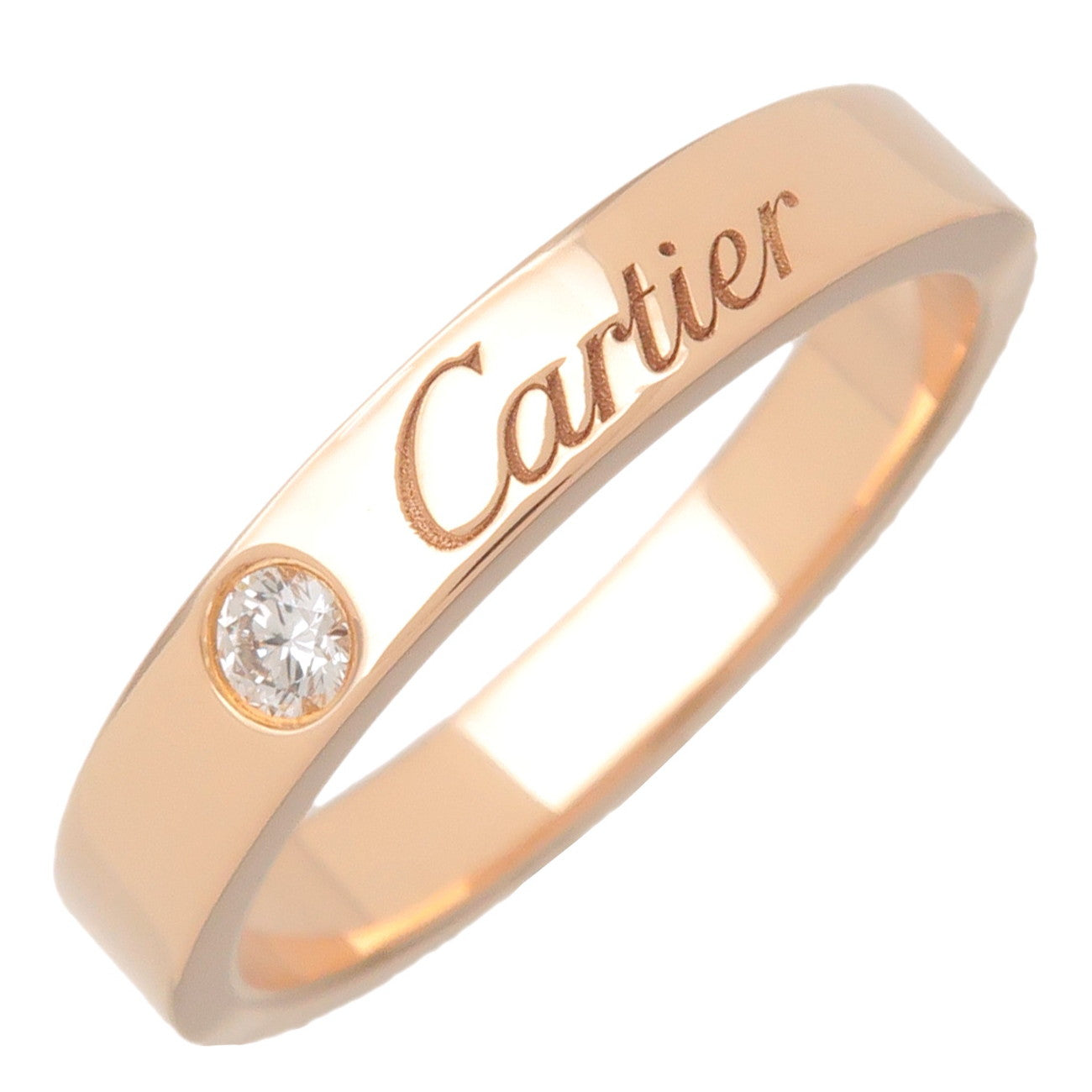 Cartier-Engraved-1P-Diamond-Ring-K18PG-750PG-Rose-Gold-#49-US5