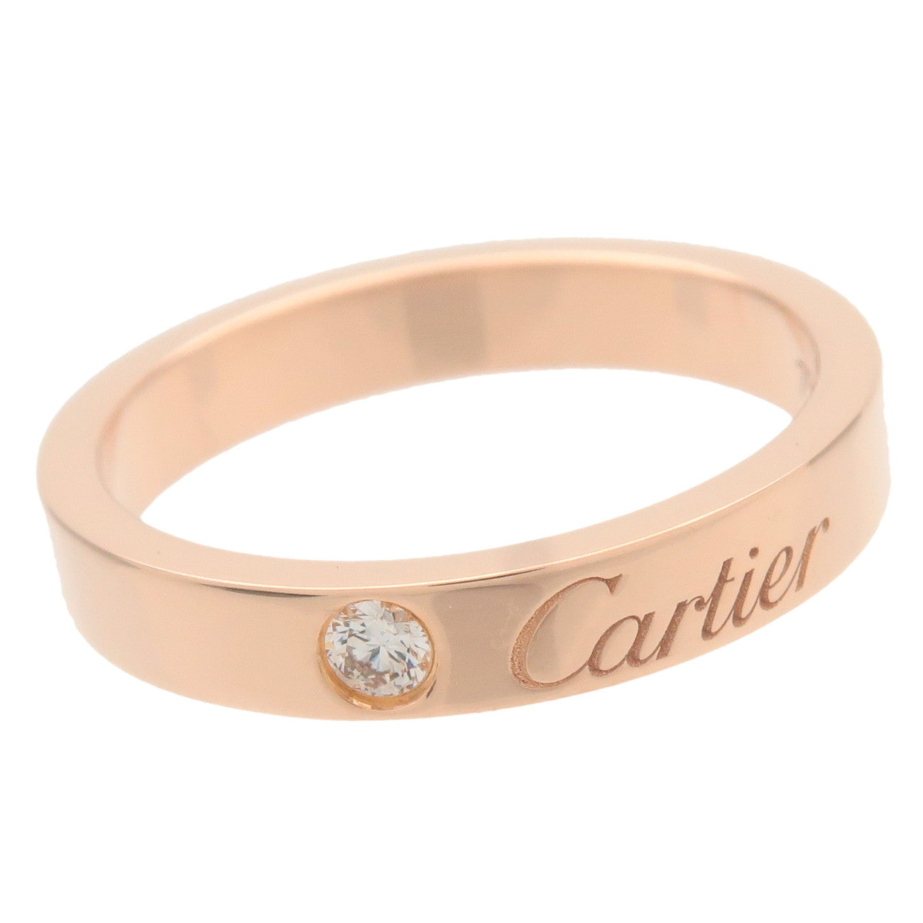 Cartier Engraved 1P Diamond Ring K18PG 750PG Rose Gold #49 US5