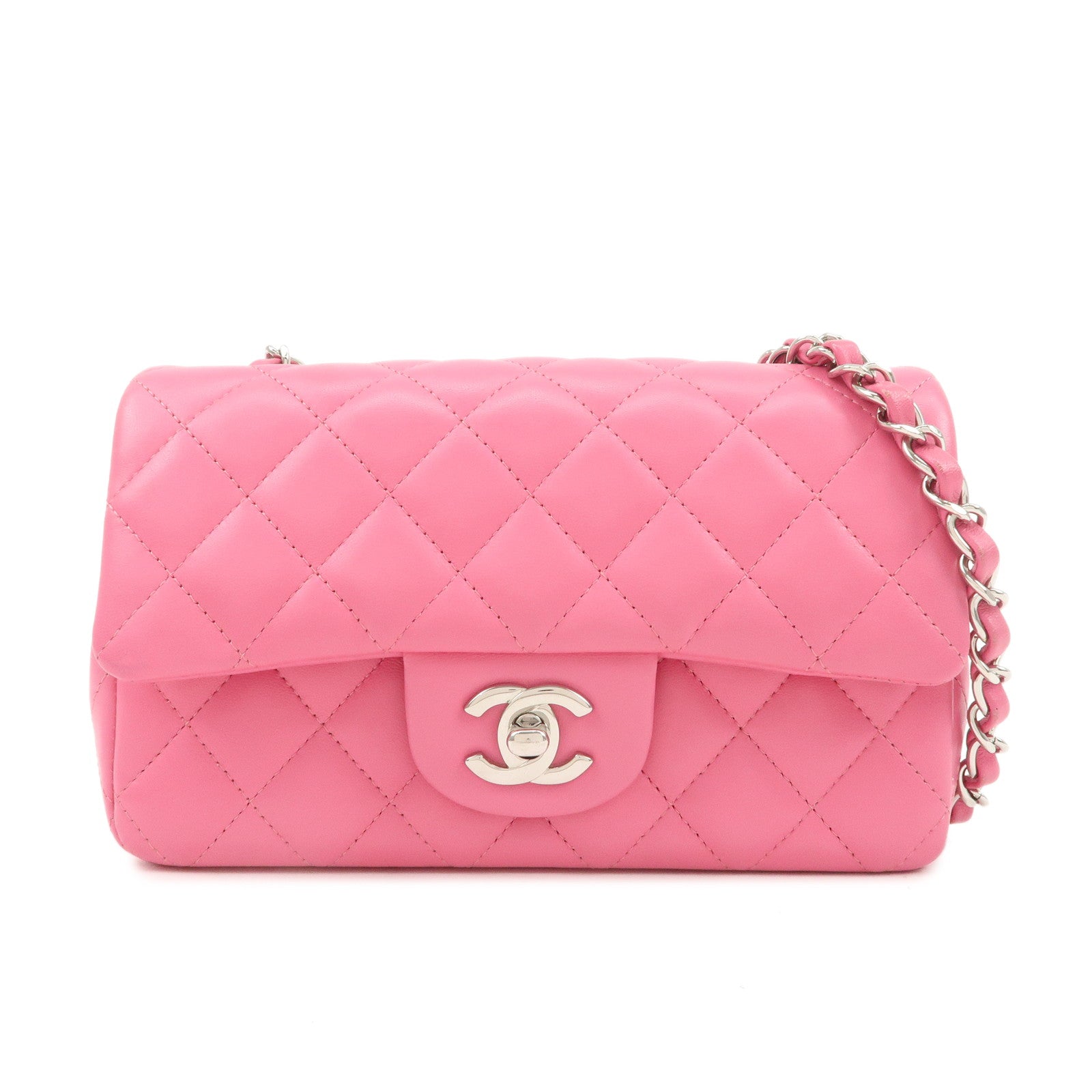 CHANEL-Mini-Matelasse-20-Lamb-Skin-Chain-Shoulder-Bag-Pink-A69900